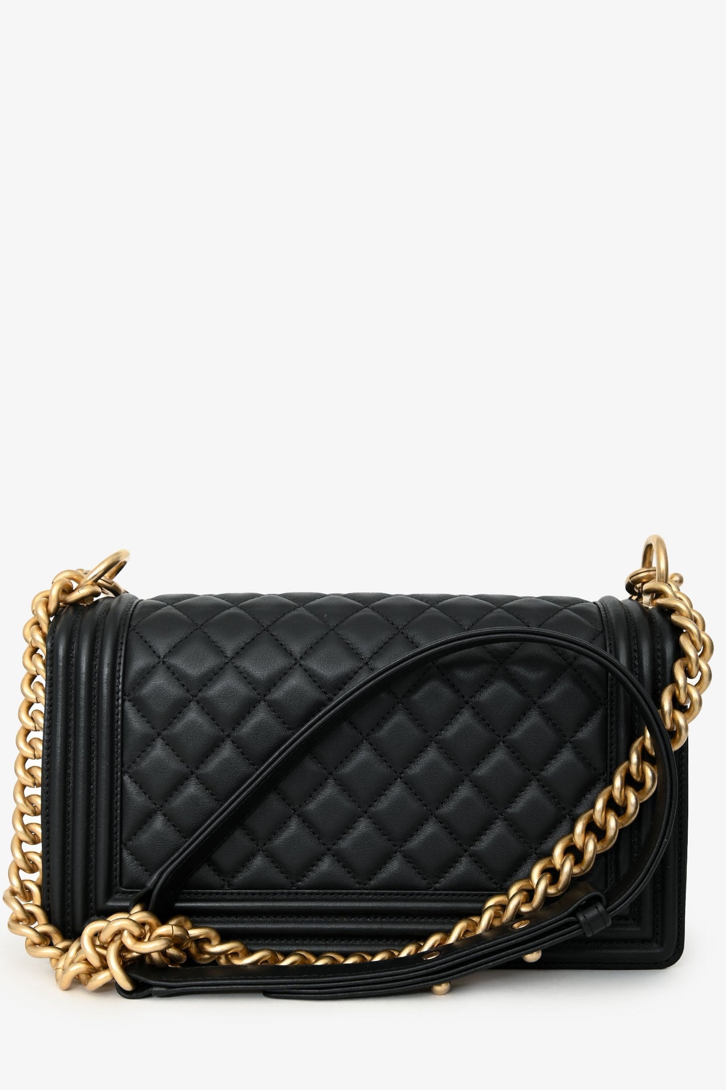 Chanel™ 2020 Black Quilted Lambskin Medium Boy Bag Gold-Tone Hardware