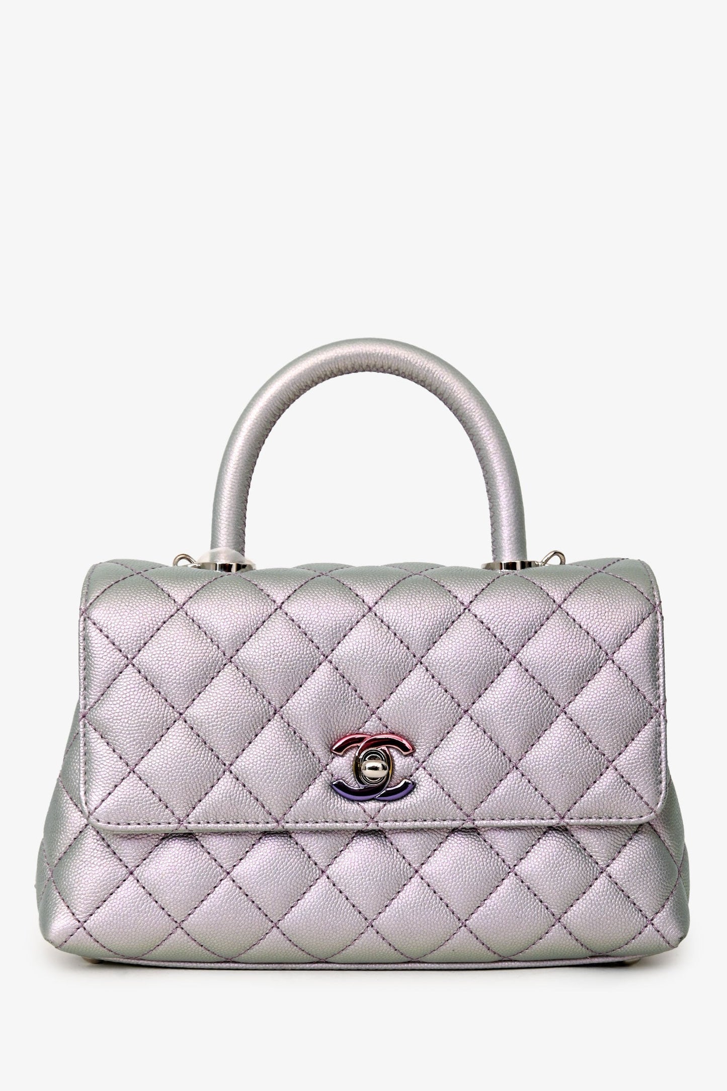 Chanel™ 2021 Metallic Champagne Gold Quilted Caviar Mini Coco Top Handle Bag