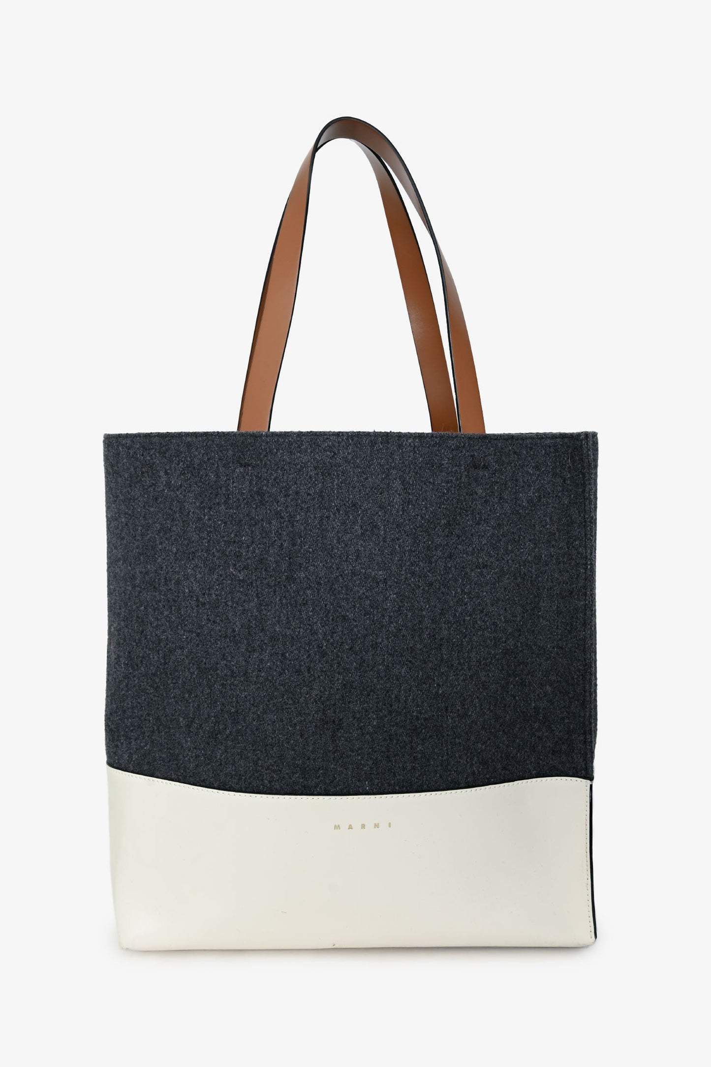Marni Grey Felt White Leather Tote