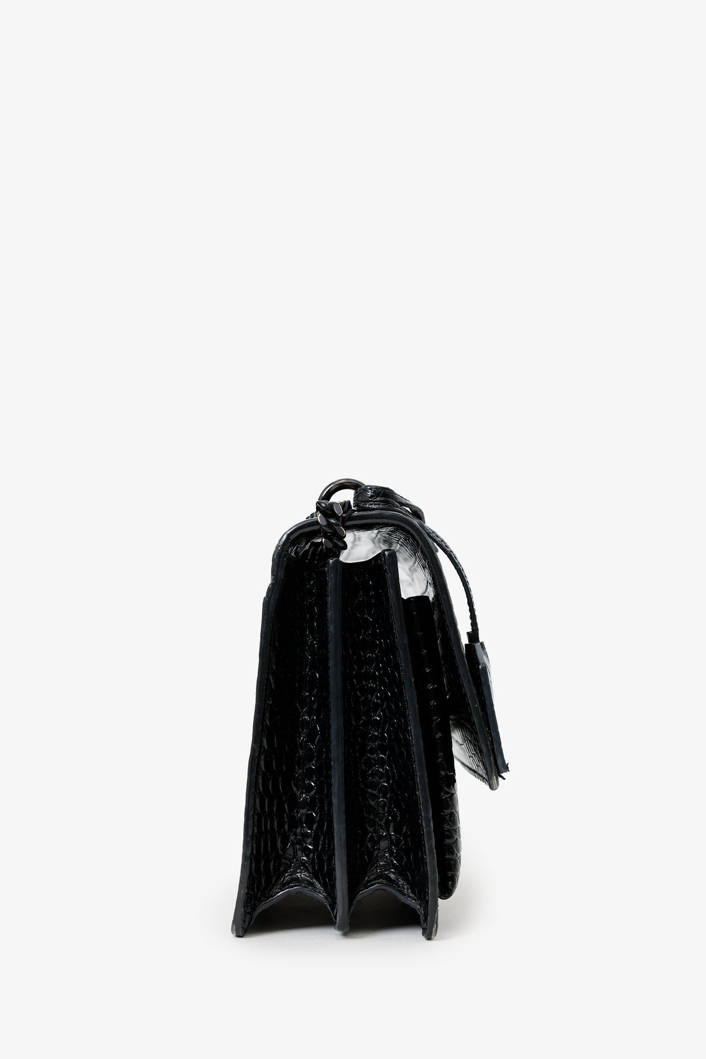 Saint Laurent So Black Croc Embossed Leather Medium 'Sunset' Shoulder Bag