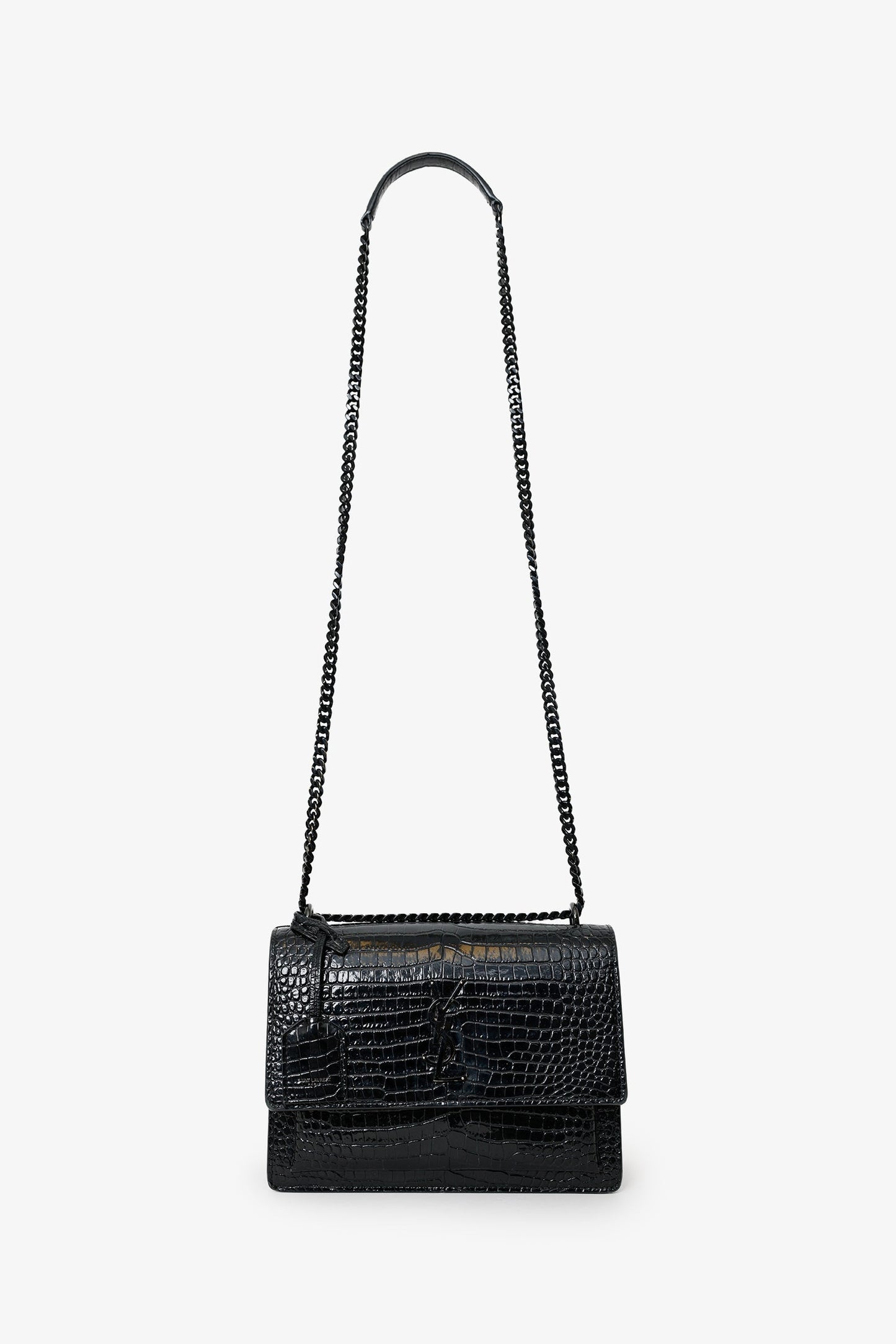 Saint Laurent So Black Croc Embossed Leather Medium 'Sunset' Shoulder Bag