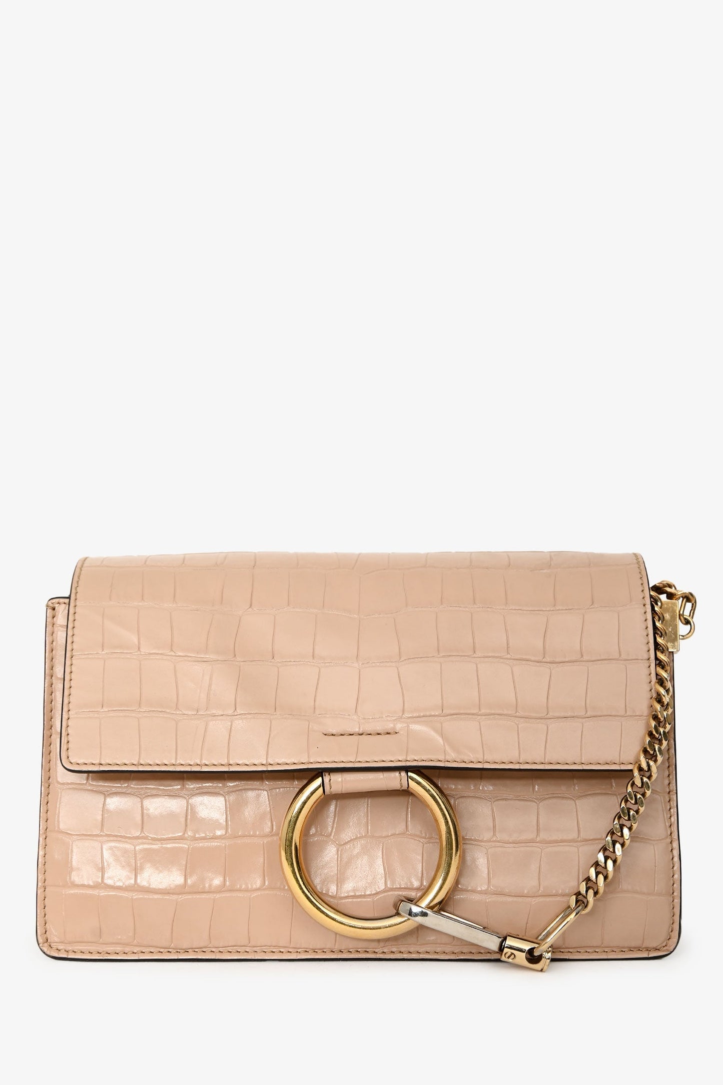 Chloé Blush Croc Embossed Leather Small Faye Crossbody Bag