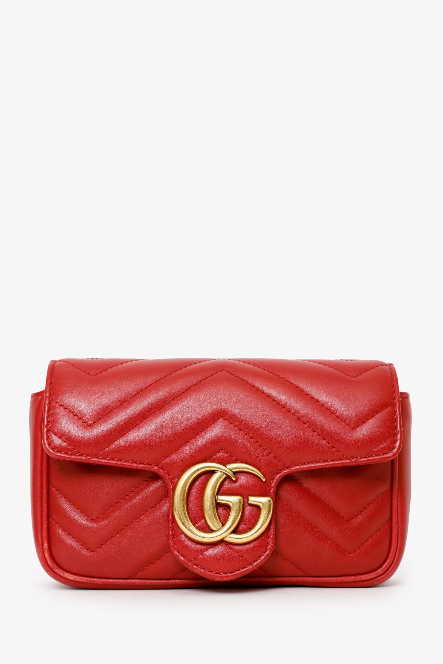 Gucci Red Leather GG Marmont Super Mini Crossbody Bag