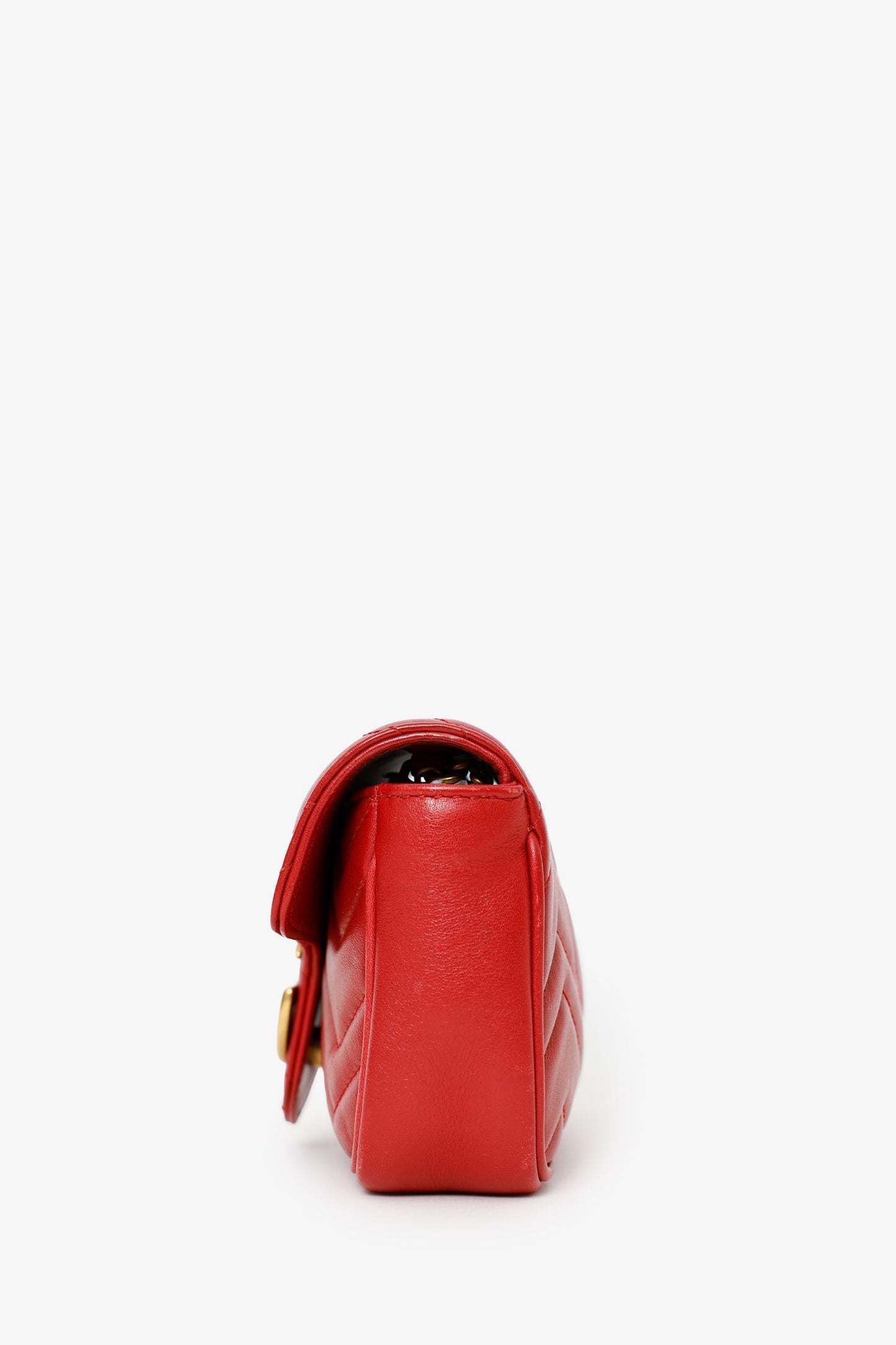 Gucci Red Leather GG Marmont Super Mini Crossbody Bag