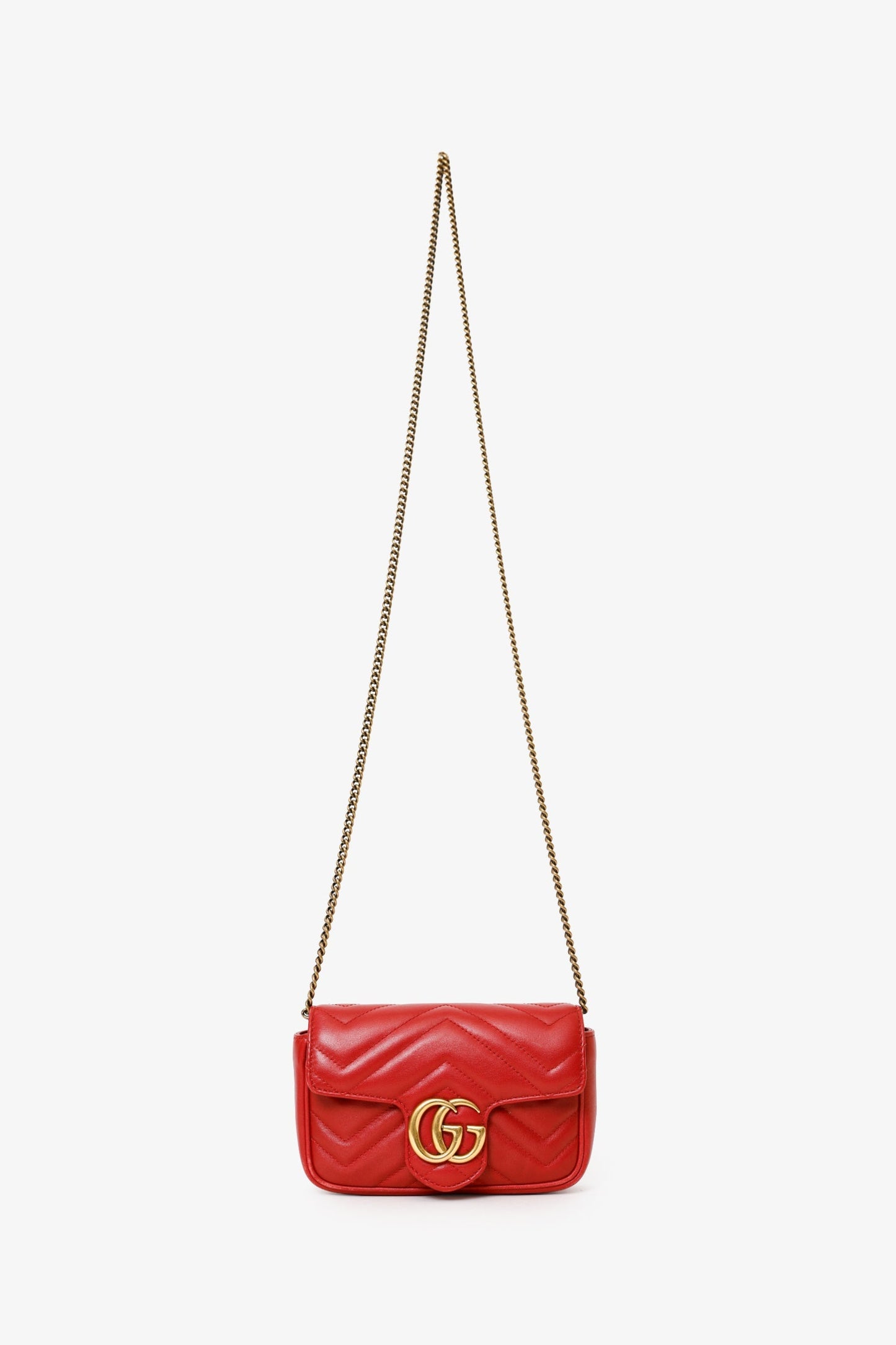 Gucci Red Leather GG Marmont Super Mini Crossbody Bag
