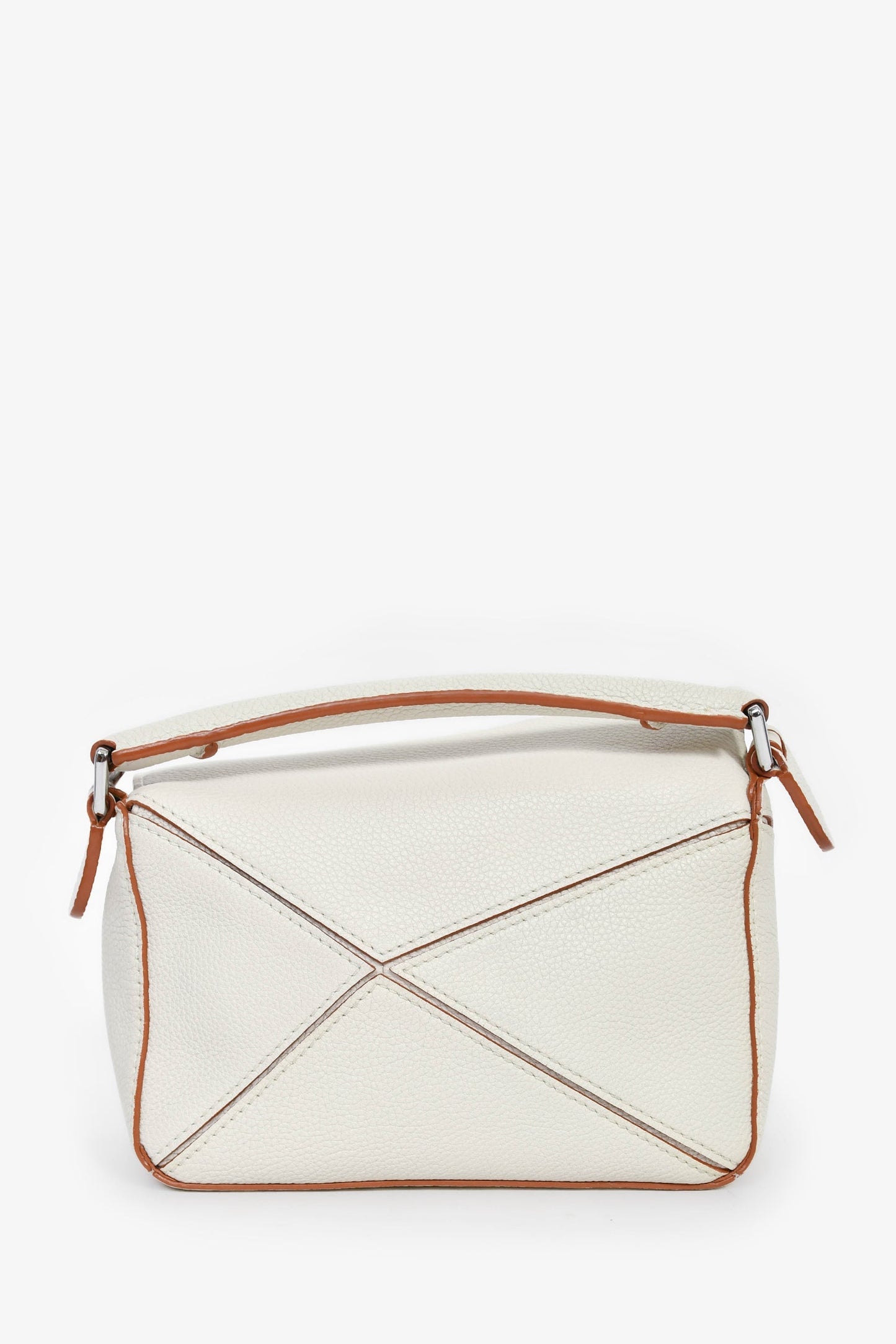 Loewe 2021 White/Brown Contrast Leather Mini Puzzle Bag with Strap