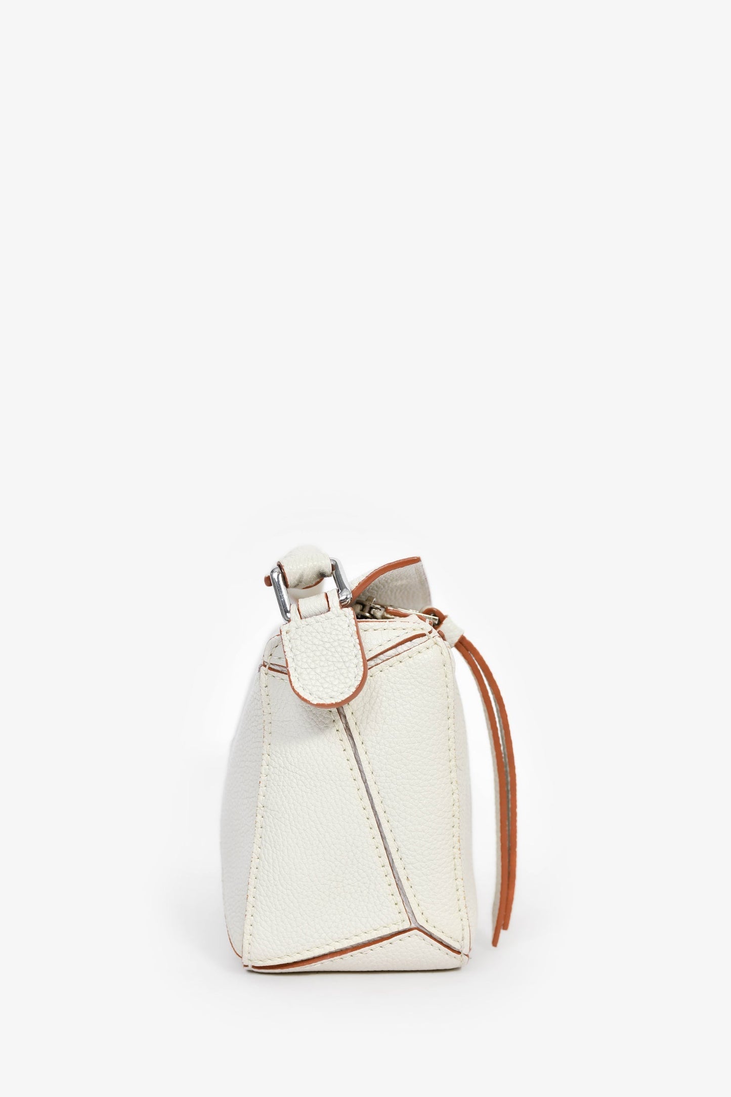 Loewe 2021 White/Brown Contrast Leather Mini Puzzle Bag with Strap