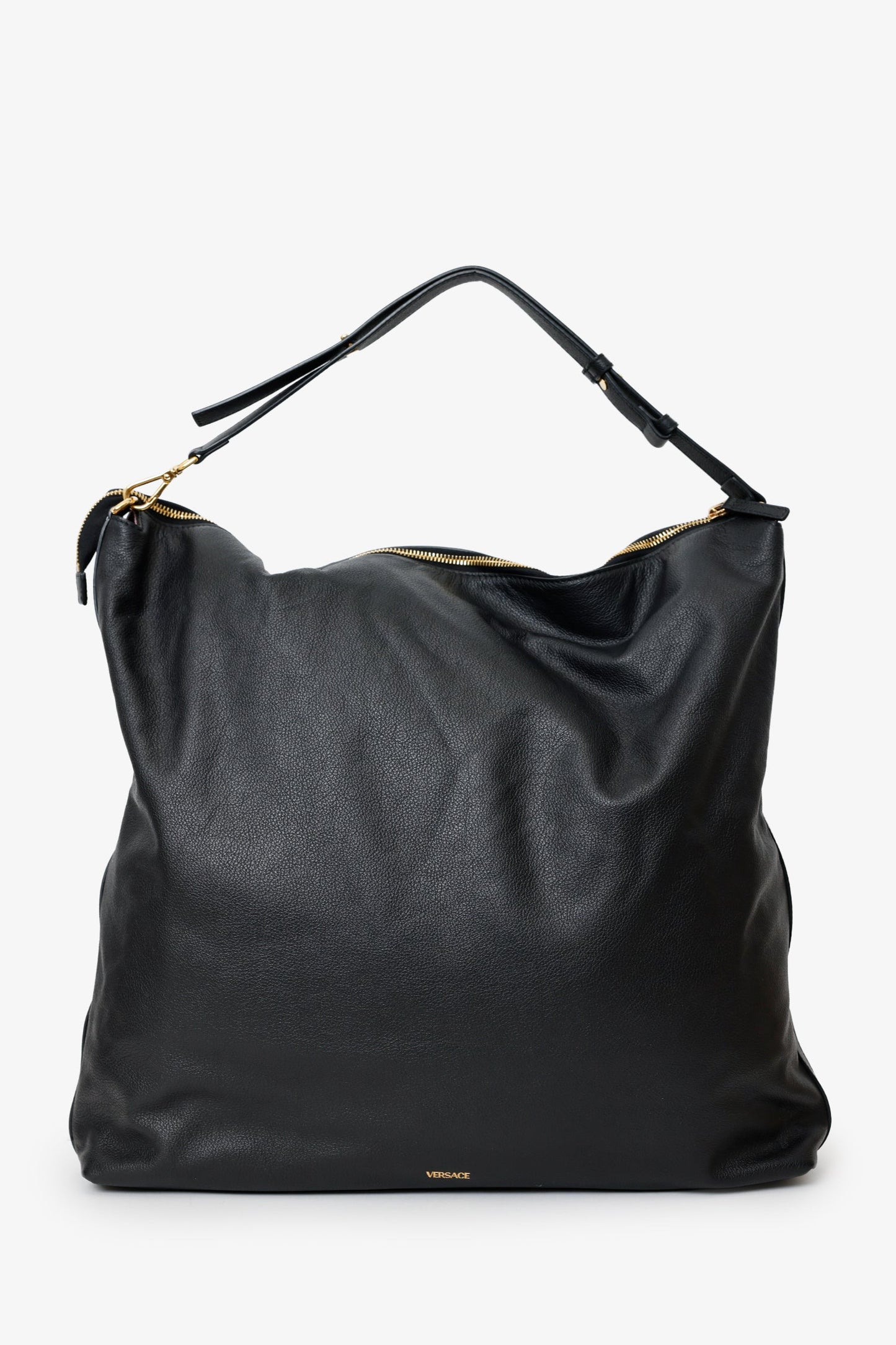 Versace Black Leather Pebbled Leather Medusa Large Hobo Shoulder Bag
