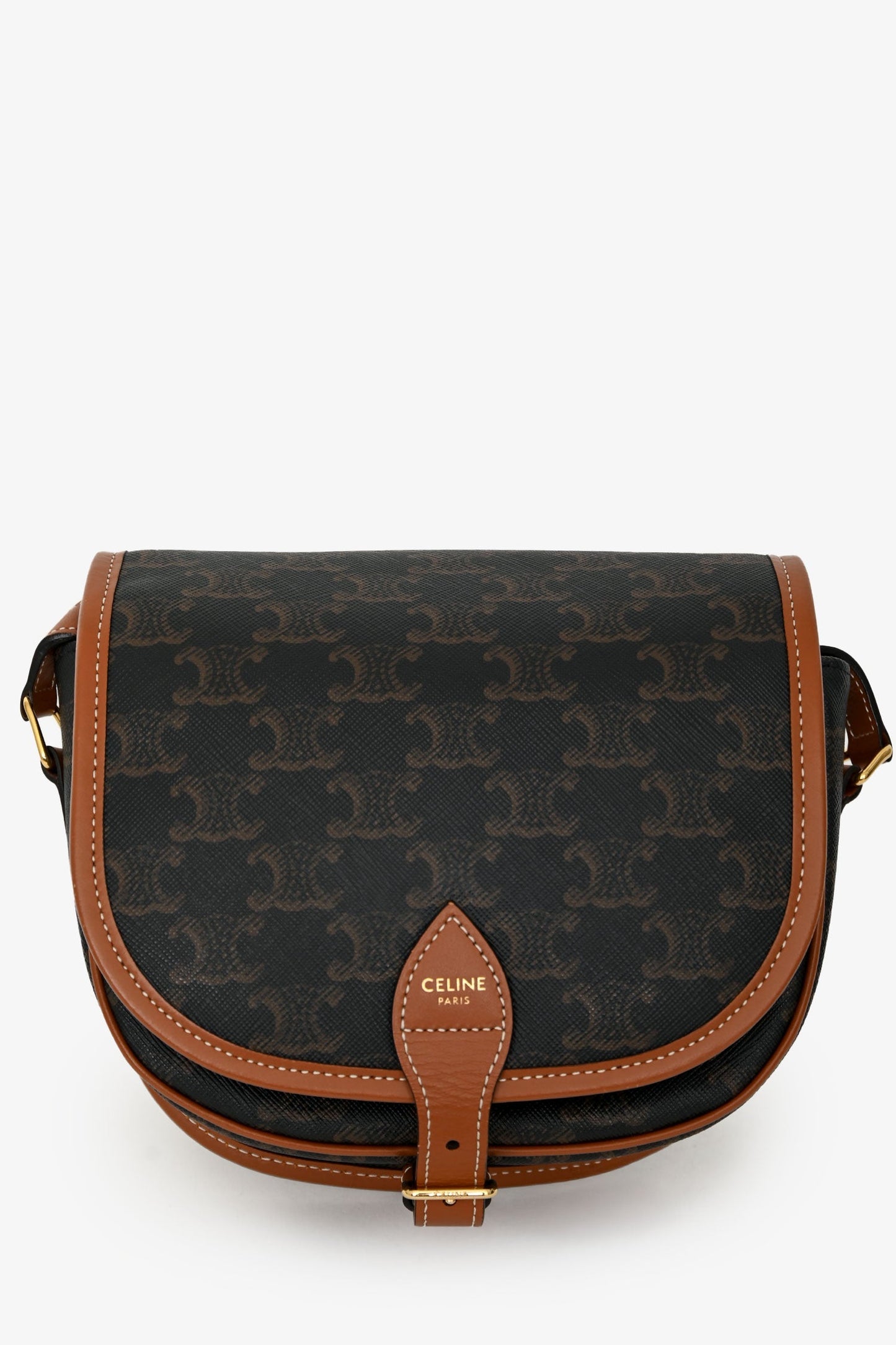 Celine 2020 Brown Leather/Canvas Triomphe Medium 'Folco' Crossbody Bag