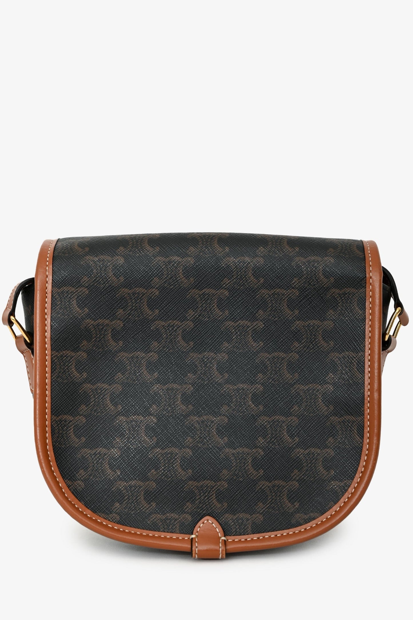 Celine 2020 Brown Leather/Canvas Triomphe Medium 'Folco' Crossbody Bag