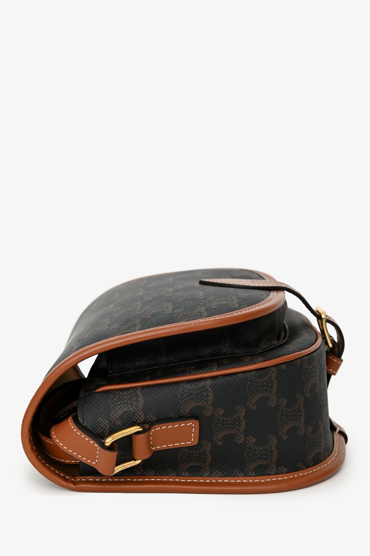 Celine 2020 Brown Leather/Canvas Triomphe Medium 'Folco' Crossbody Bag