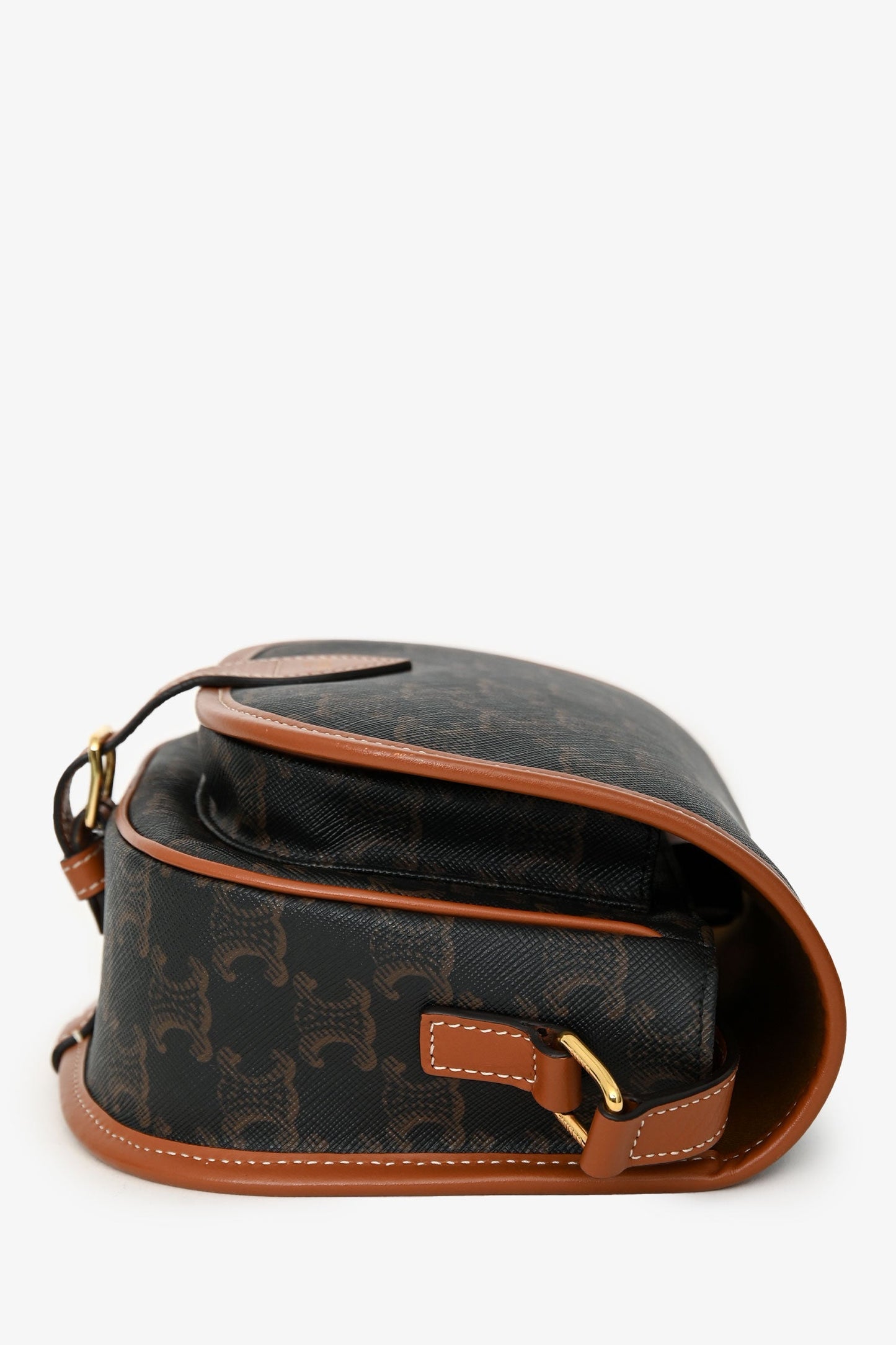 Celine 2020 Brown Leather/Canvas Triomphe Medium 'Folco' Crossbody Bag