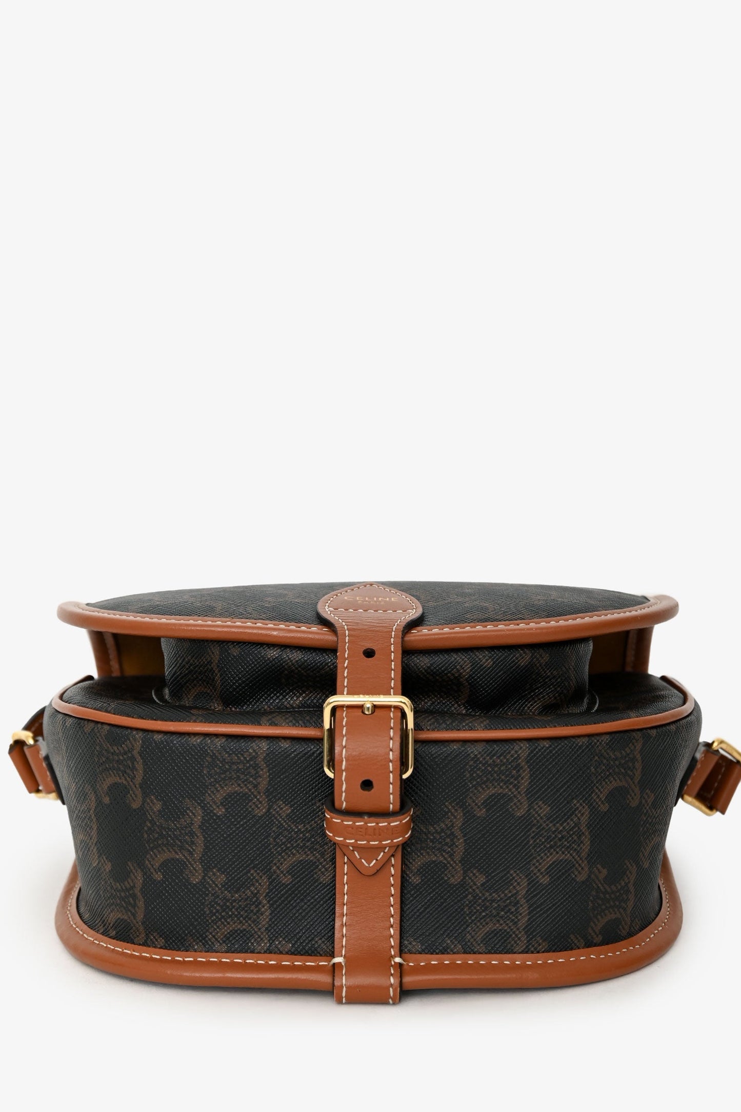 Celine 2020 Brown Leather/Canvas Triomphe Medium 'Folco' Crossbody Bag