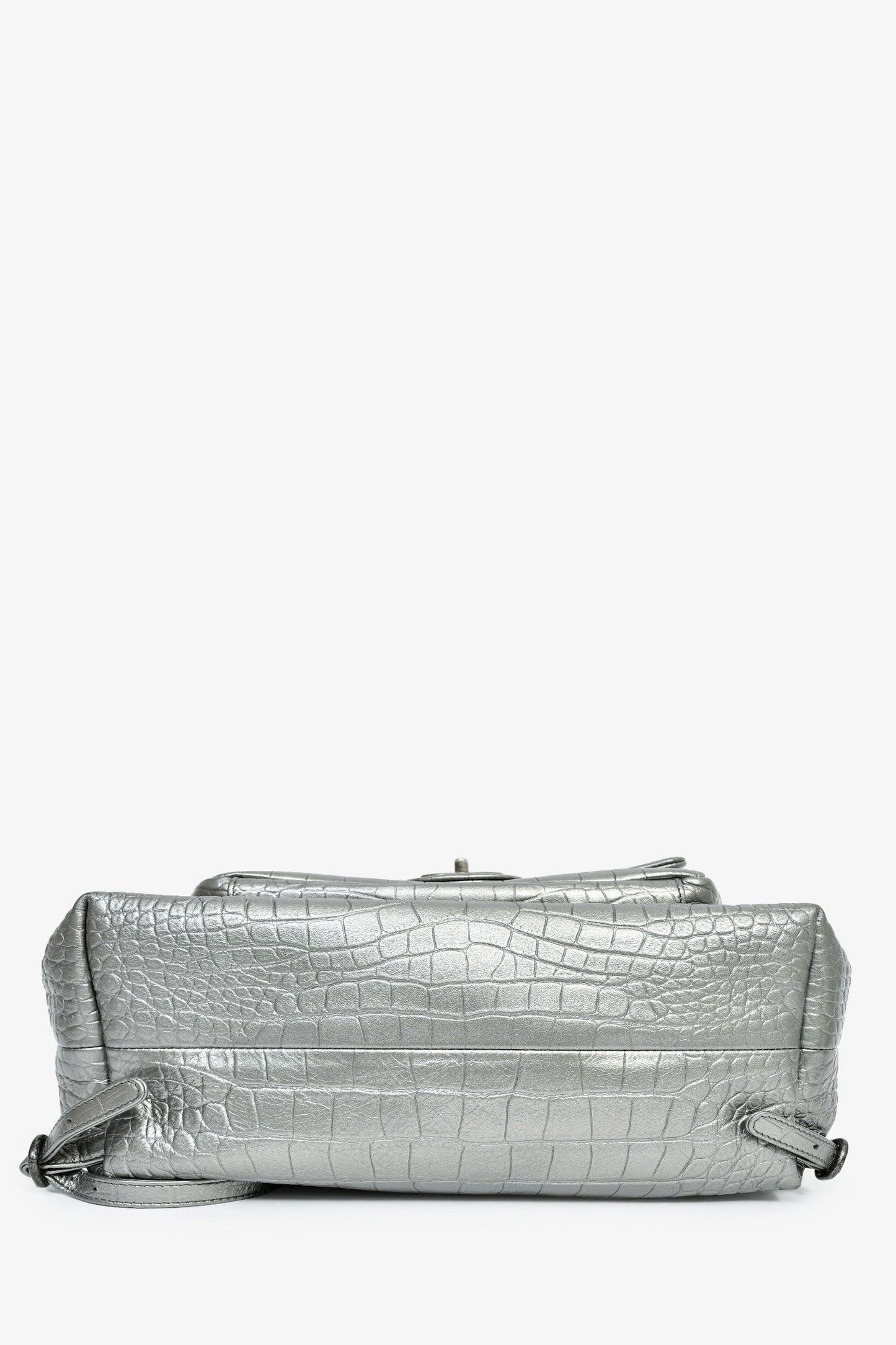 Chanel™ 2019 Silver Croc Embossed Pocket Backpack