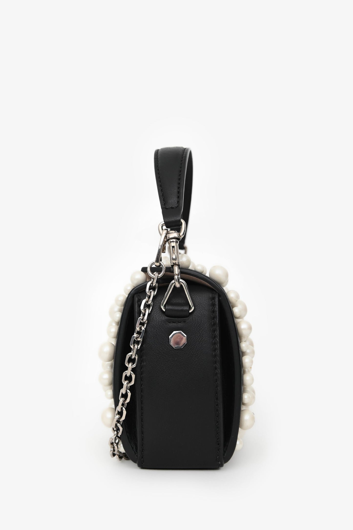 Alexander McQueen Black Leather Faux Pearl Embellished Box Crossbody