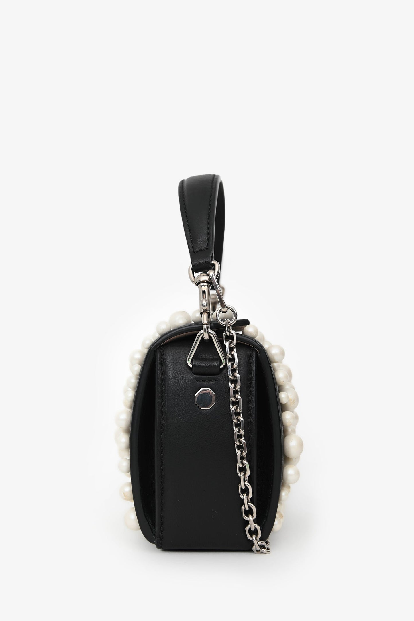 Alexander McQueen Black Leather Faux Pearl Embellished Box Crossbody