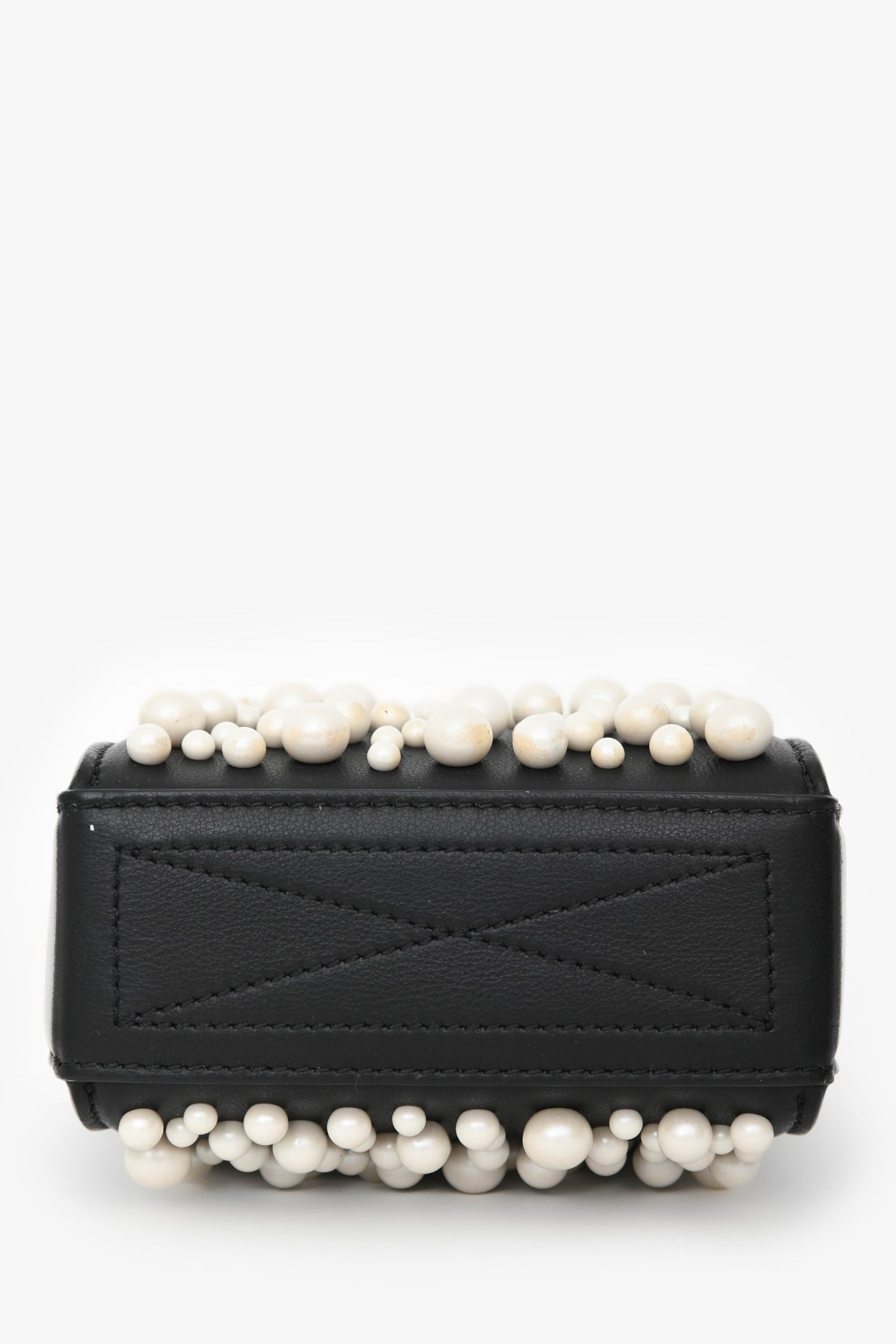 Alexander McQueen Black Leather Faux Pearl Embellished Box Crossbody