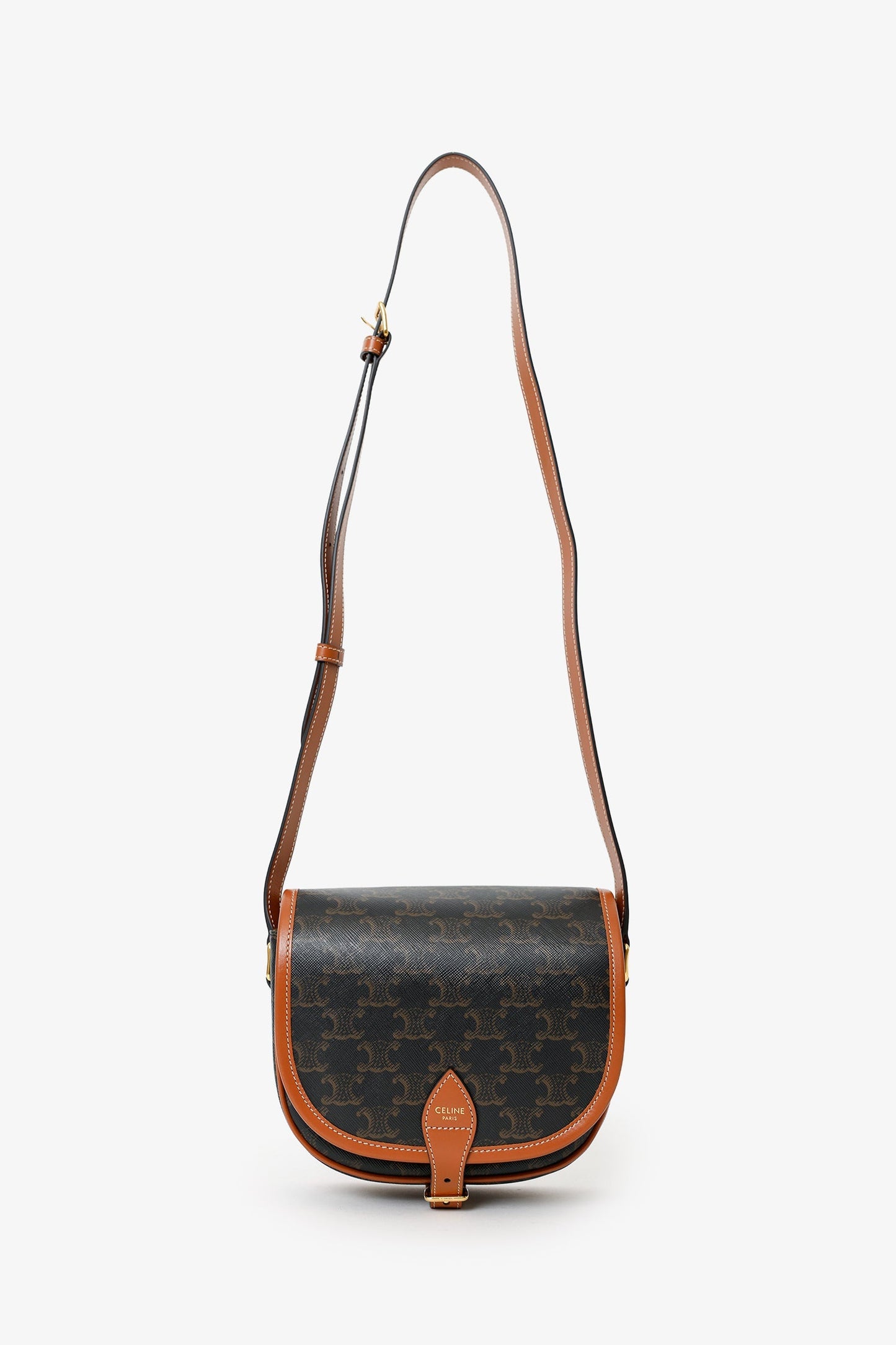 Celine Brown Triomphe Canvas Folco Crossbody Bag