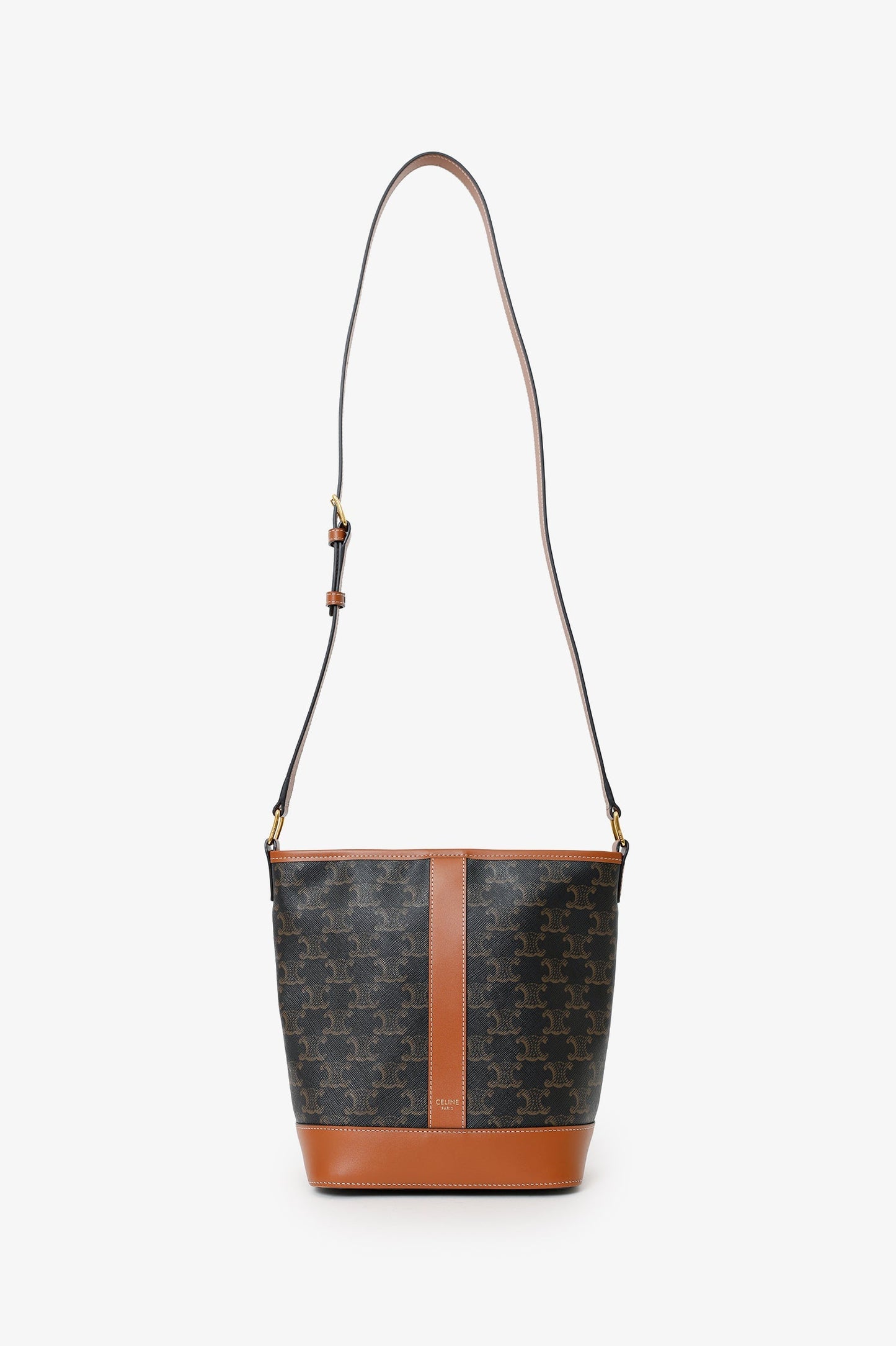 Celine Brown Triomphe Canvas Small Bucket Crossbody Bag