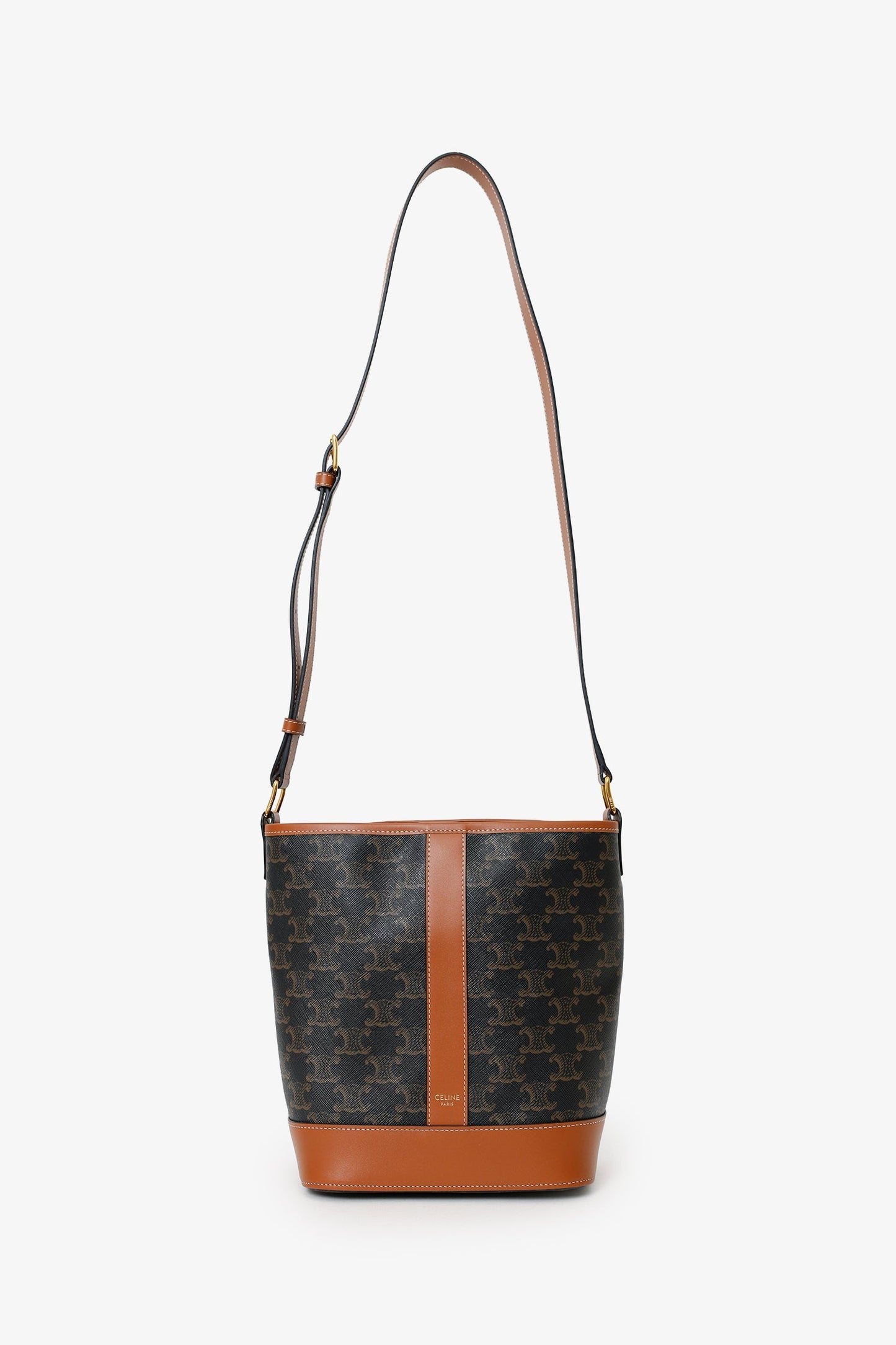 Celine Brown Triomphe Canvas Small Bucket Crossbody Bag