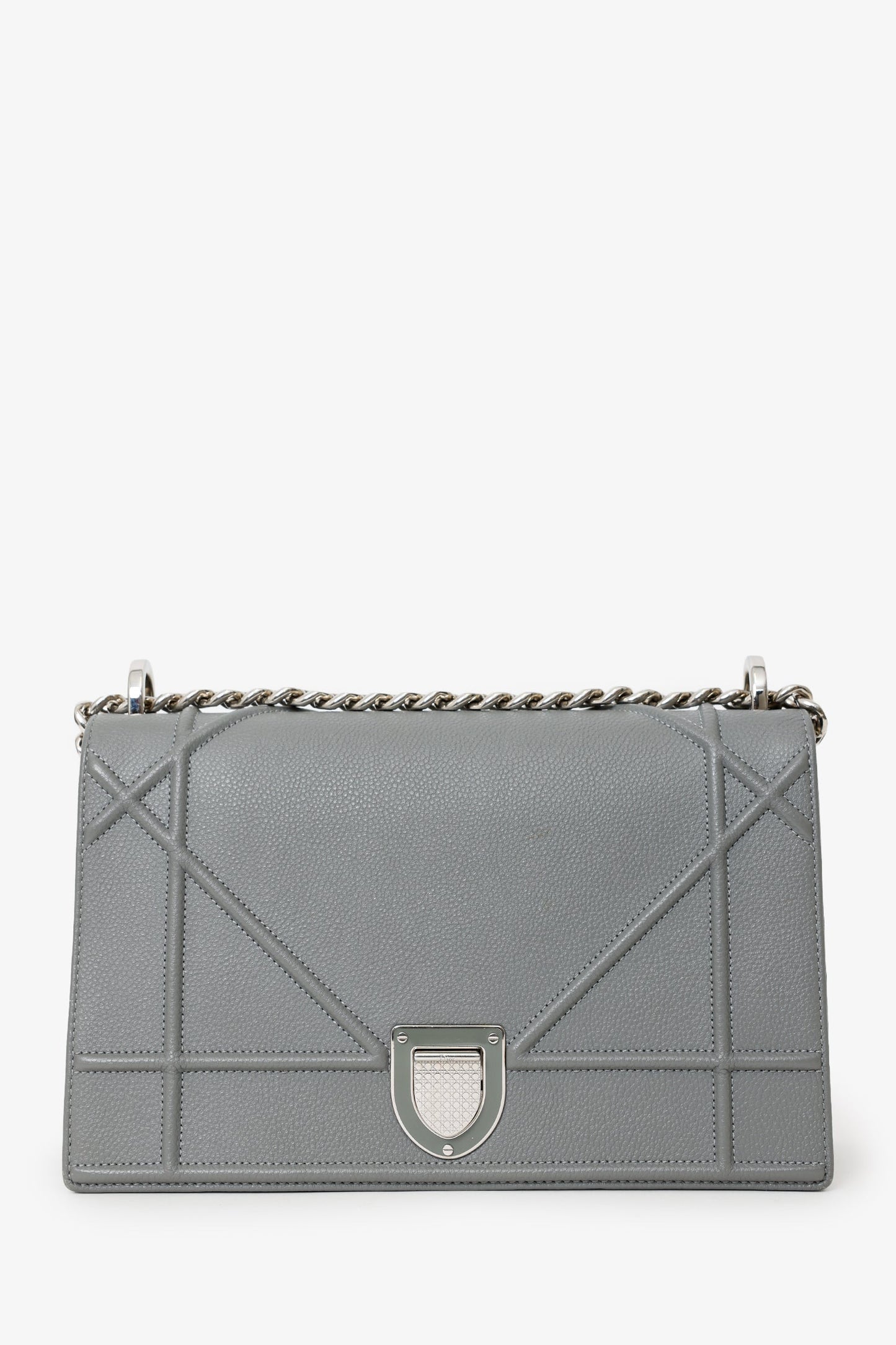 Christian Dior 2015 Grey Grained Leather Medium Diorama Shoulder Bag