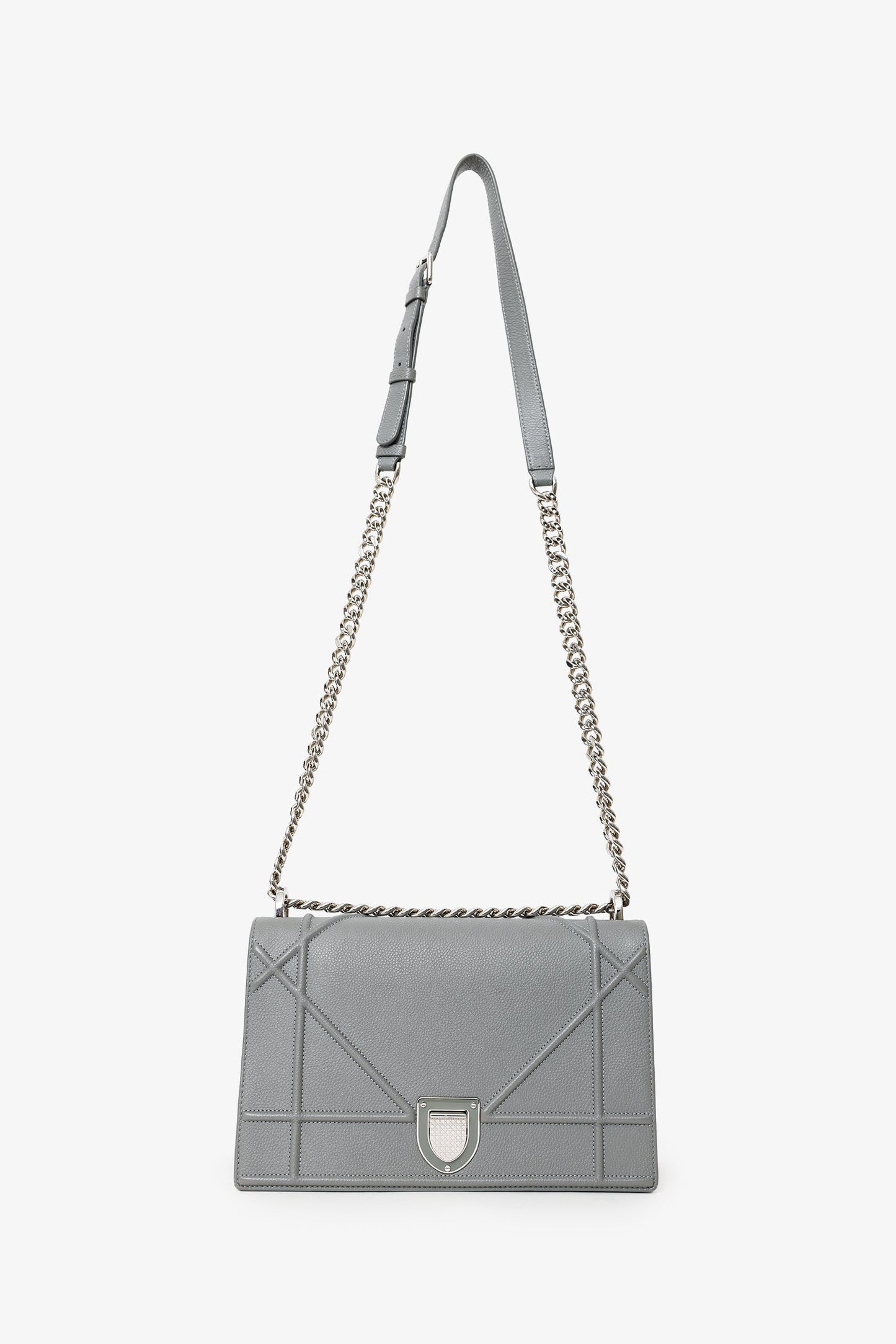Christian Dior 2015 Grey Grained Leather Medium Diorama Shoulder Bag