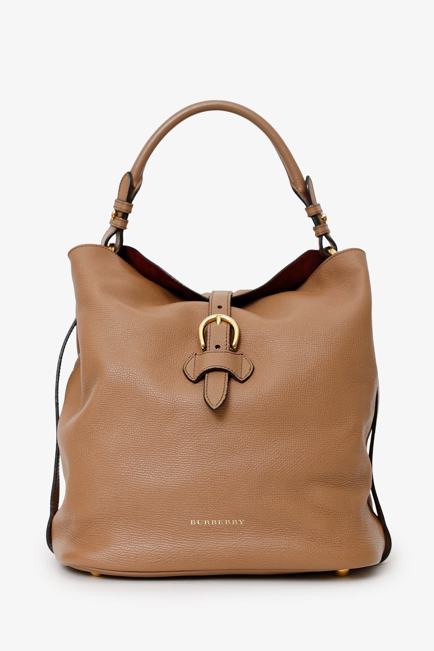 Burberry Brown Leather Medium Buckle Sycamore Hobo