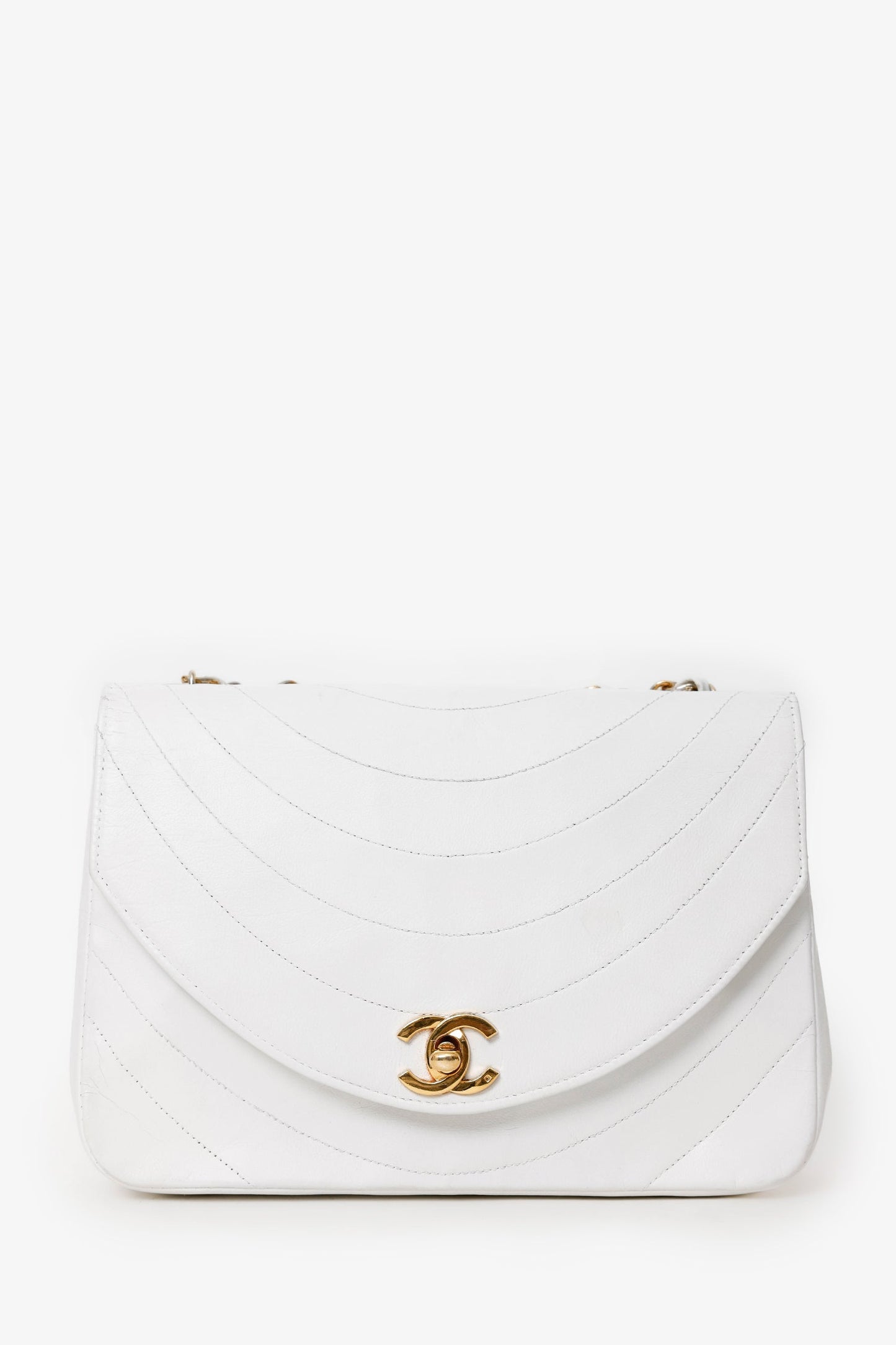 Chanel™ White Lambskin Half Moon Flap Bag ''