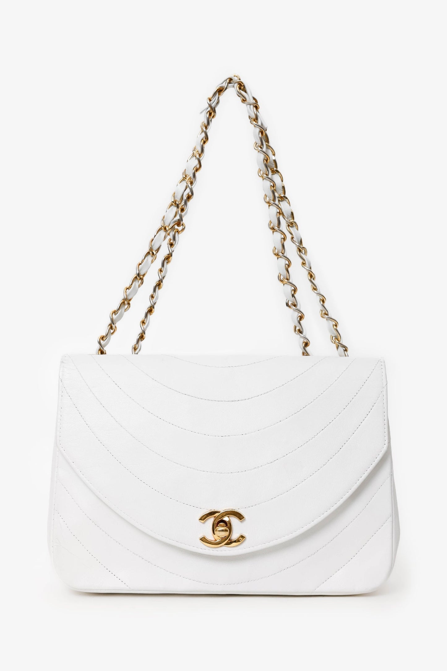 Chanel™ White Lambskin Half Moon Flap Bag ''