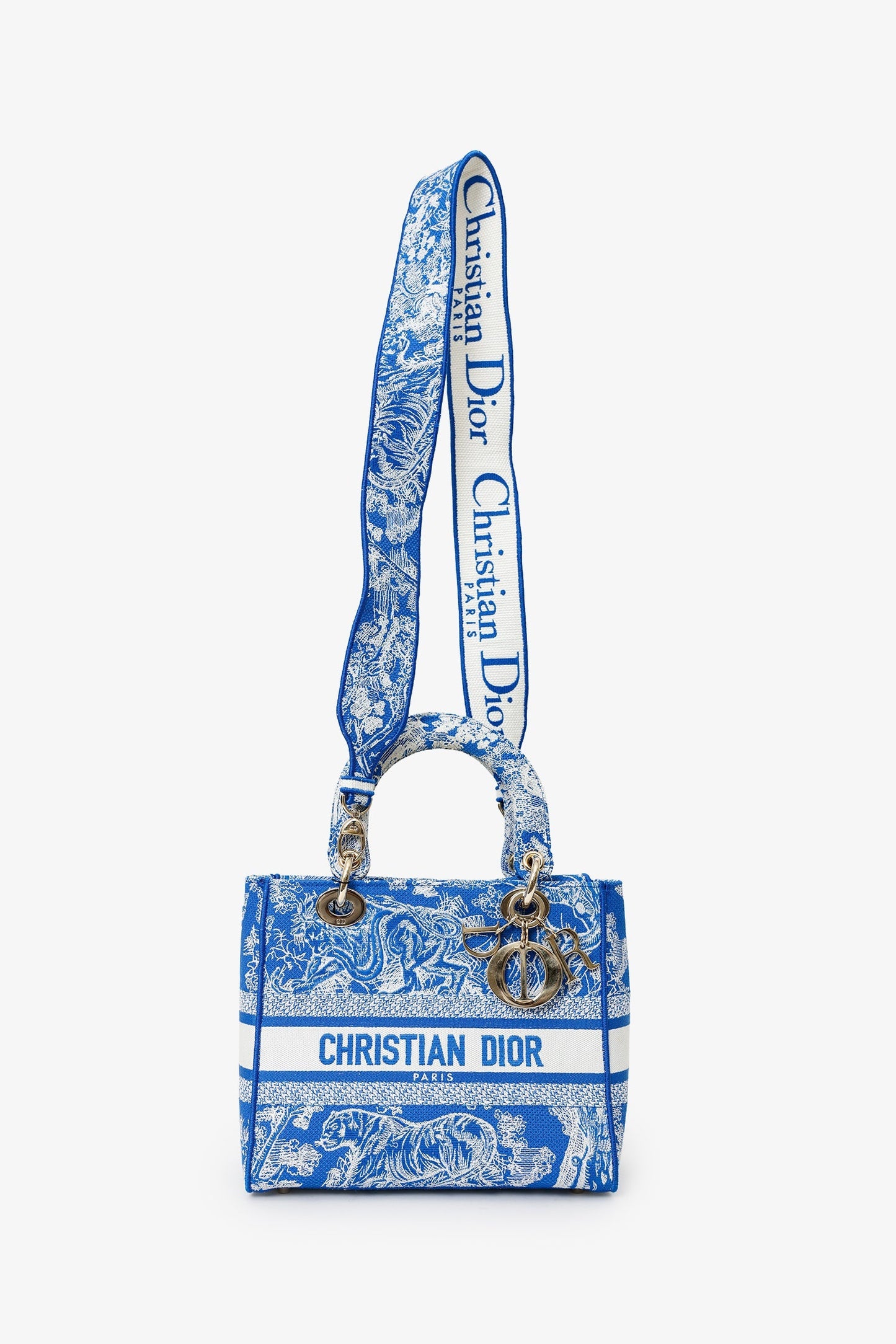 Christian Dior Blue/White 'Lady D-Lite' Top Handle With Strap