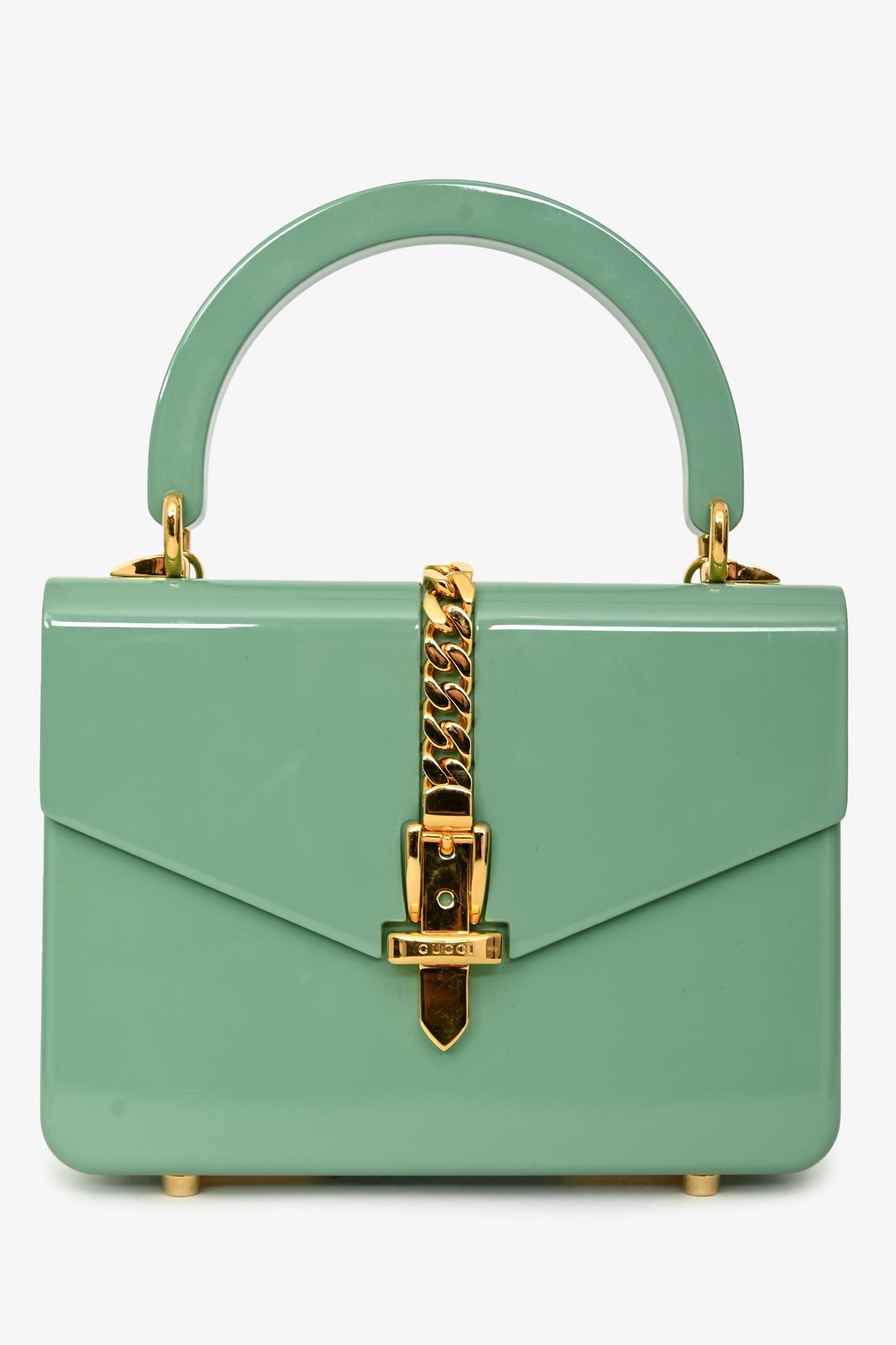 Gucci 2019 Sage Green Acrylic 'Sylvie 1969' Plexiglass Mini Top Handle