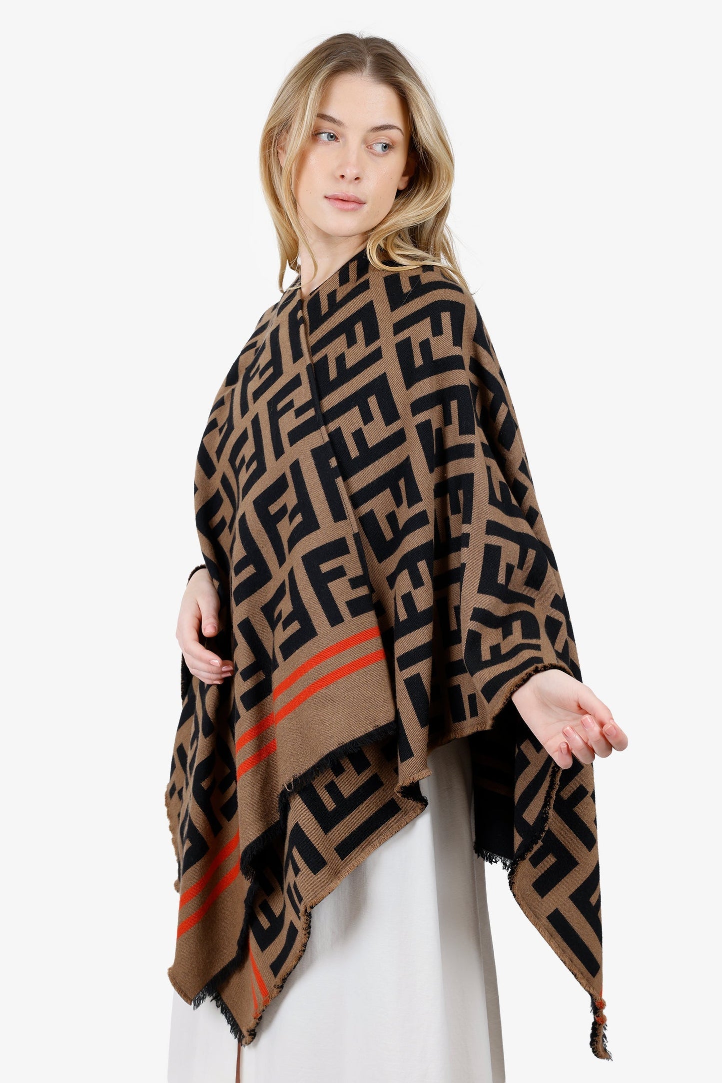 Fendi Brown Zucca Print Mock Neck Poncho