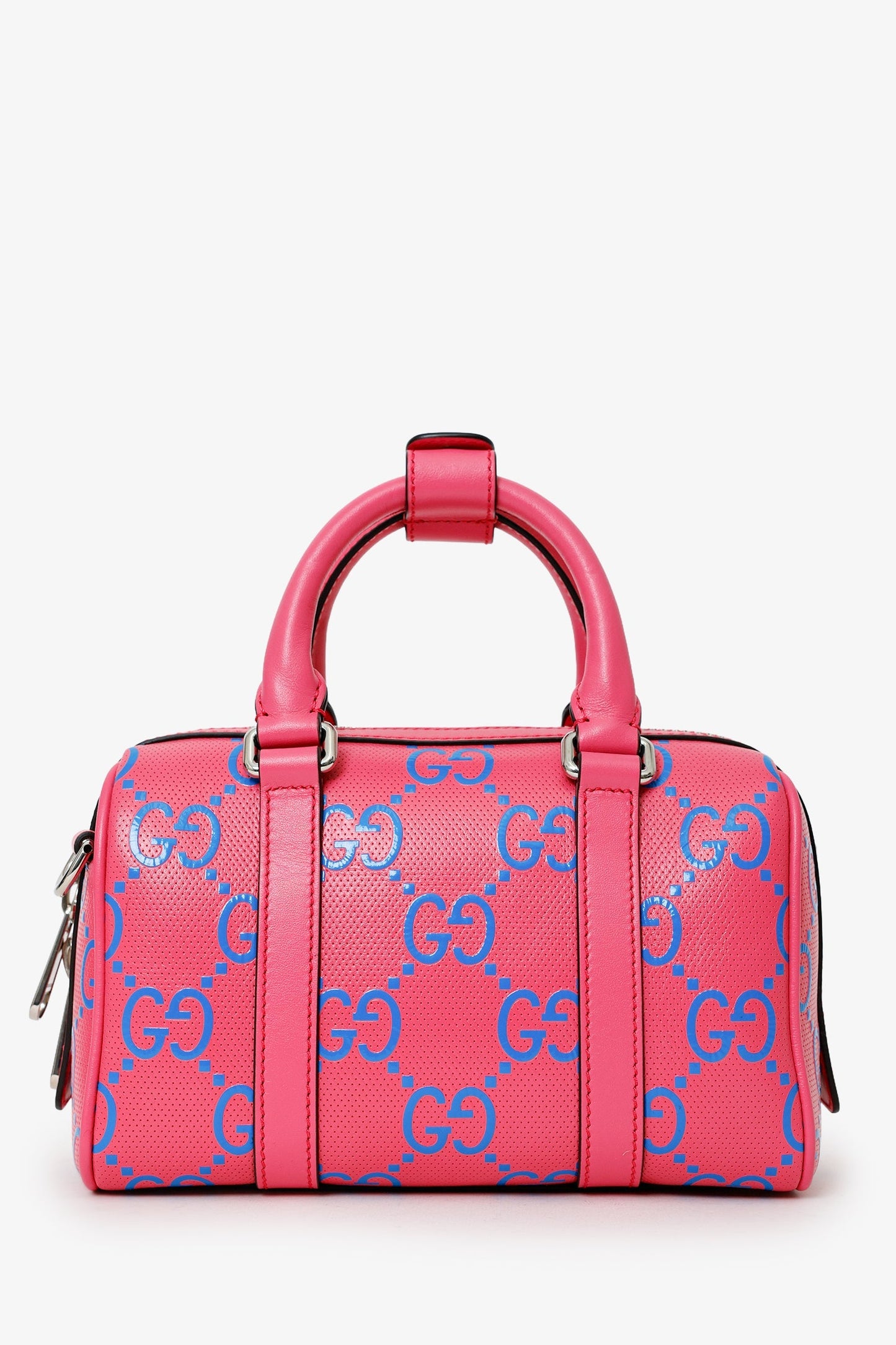 Gucci Pink/Blue GG Embossed Mini Top Handle Duffle Bag Crossbody