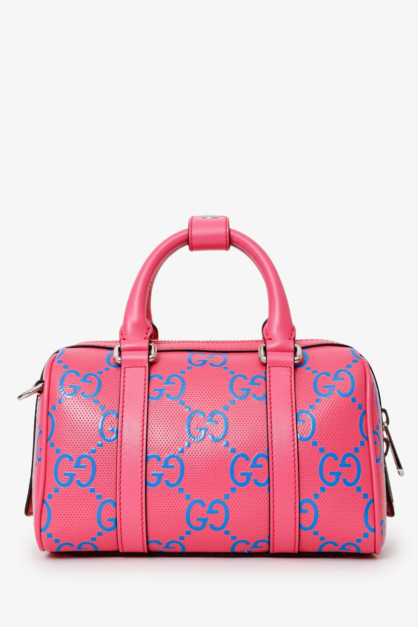 Gucci Pink/Blue GG Embossed Mini Top Handle Duffle Bag Crossbody