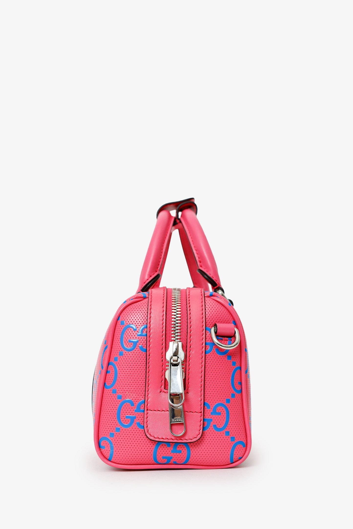 Gucci Pink/Blue GG Embossed Mini Top Handle Duffle Bag Crossbody