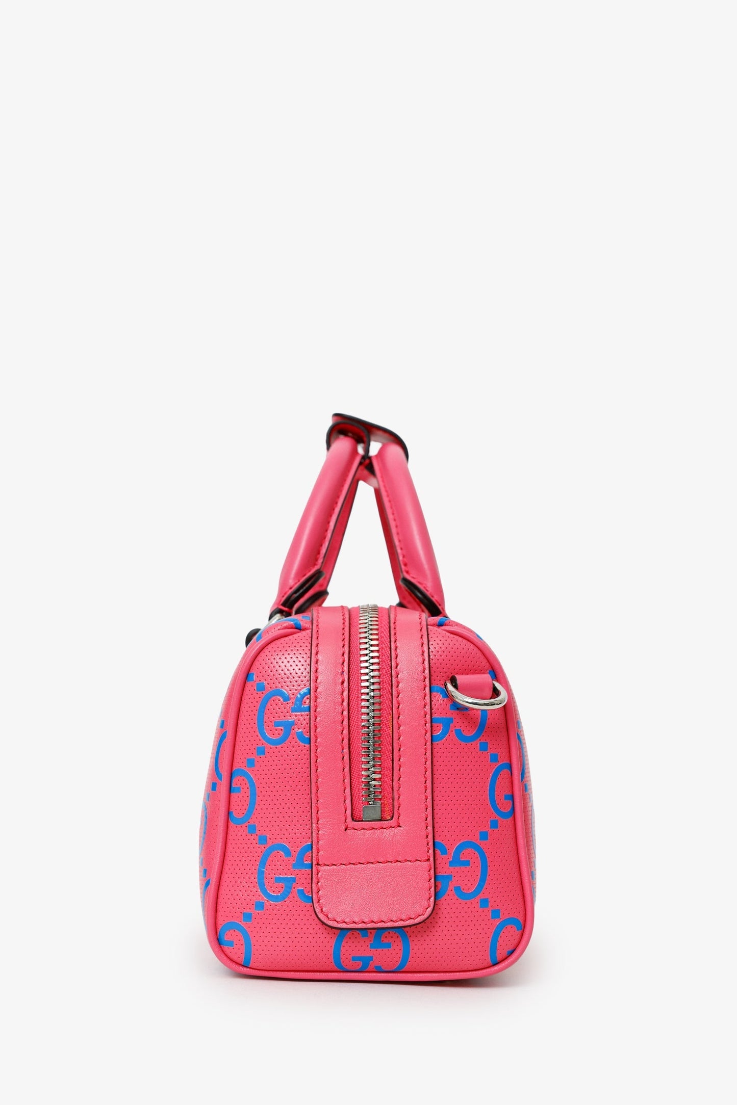 Gucci Pink/Blue GG Embossed Mini Top Handle Duffle Bag Crossbody