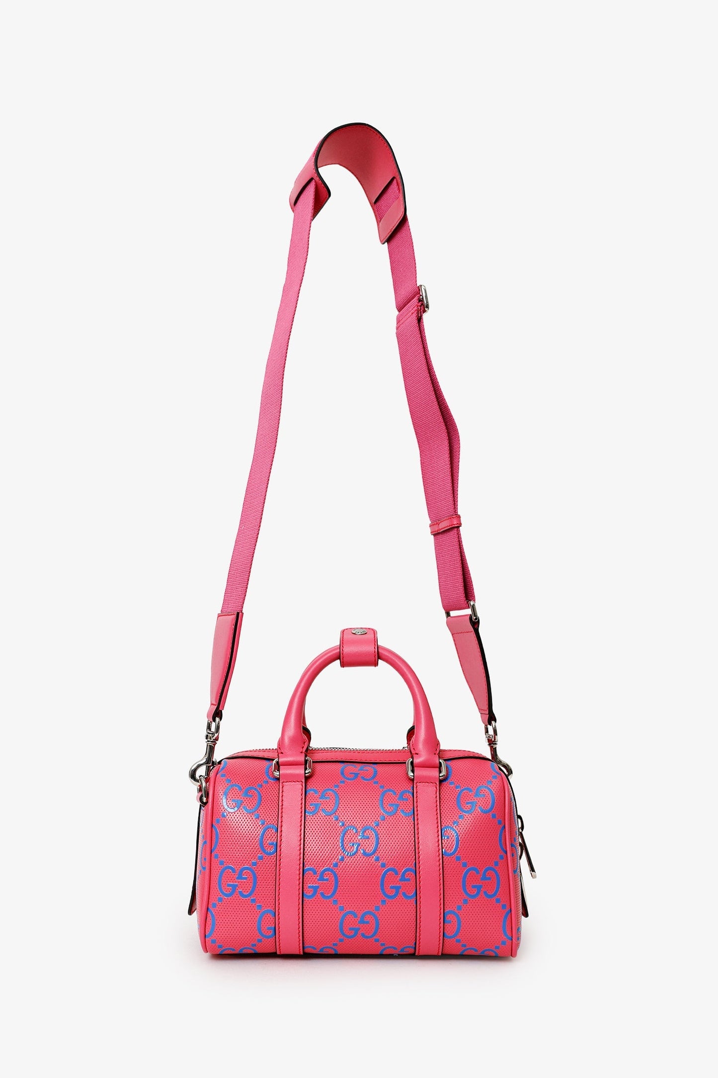Gucci Pink/Blue GG Embossed Mini Top Handle Duffle Bag Crossbody