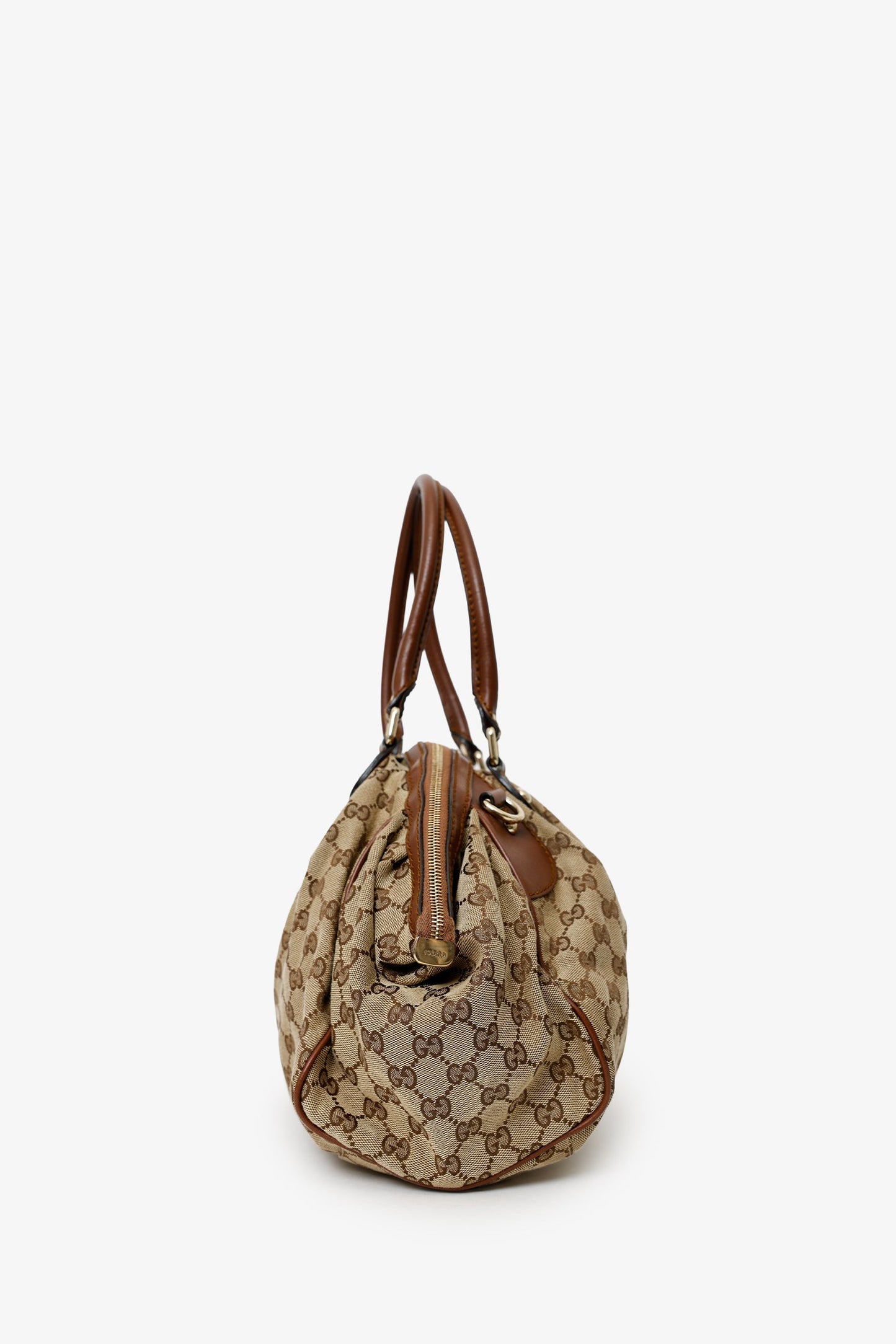 Gucci Beige/Brown GG Canvas Leather Trimmed Sukey Top Handle With Strap
