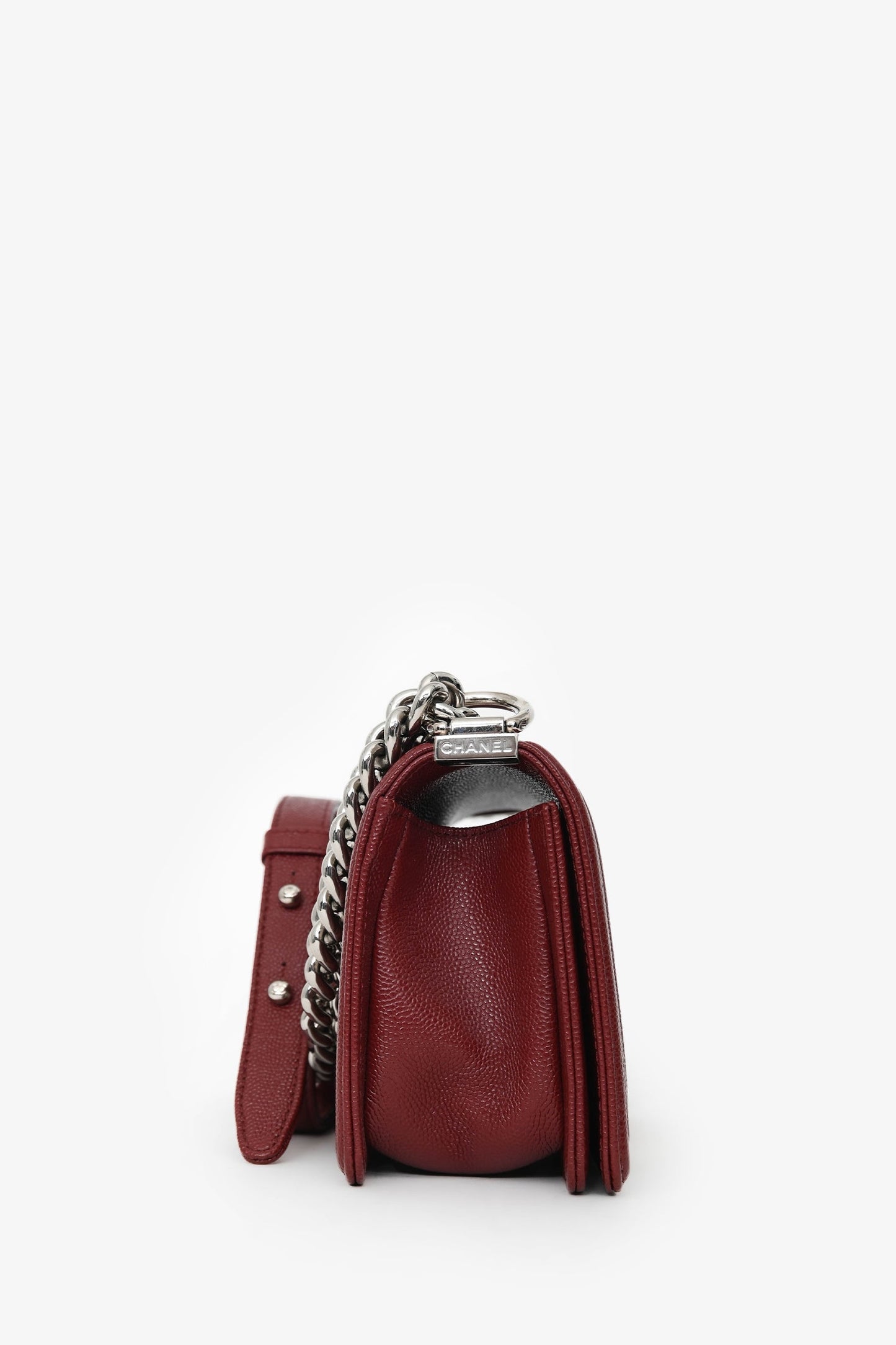 Chanel™ 2020/21 Burgundy Caviar Chevron Small Boy Bag