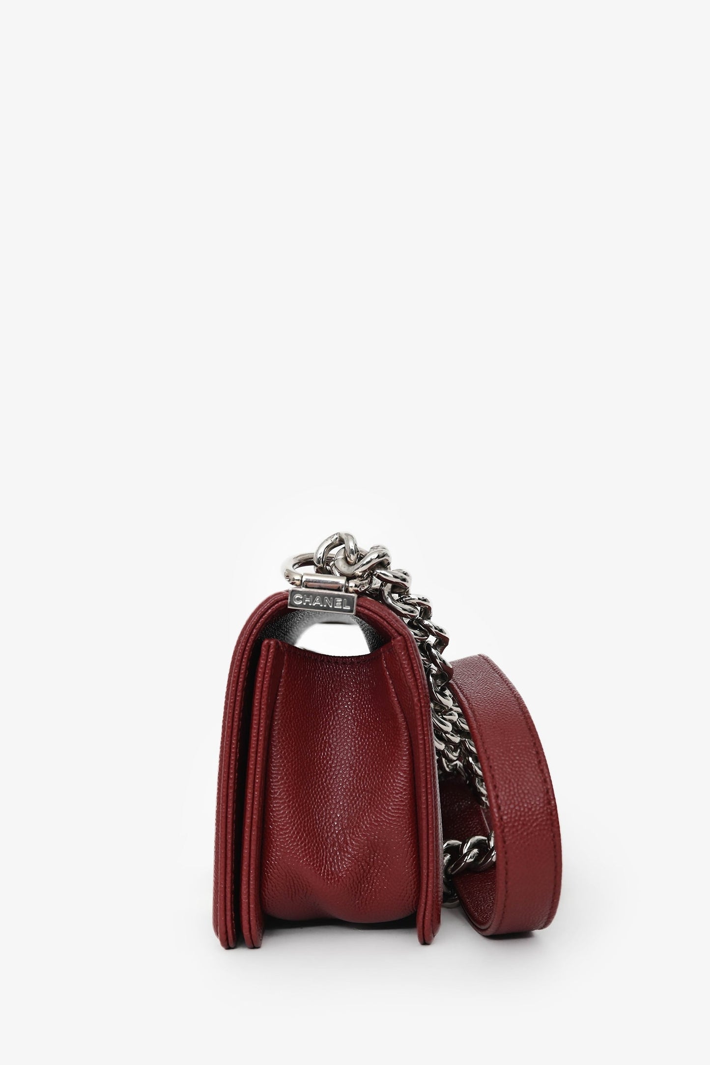 Chanel™ 2020/21 Burgundy Caviar Chevron Small Boy Bag