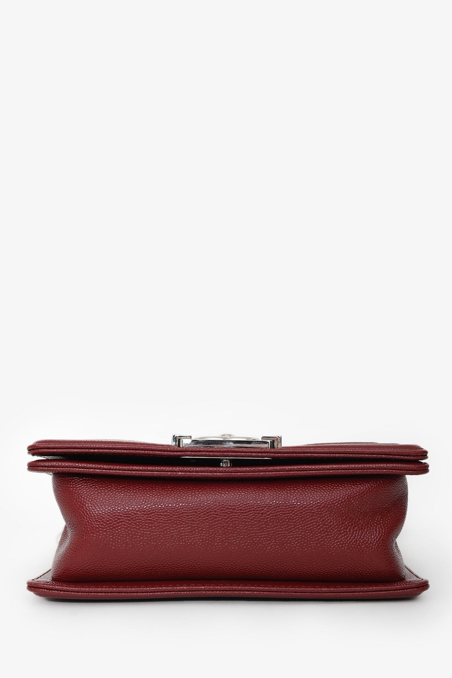 Chanel™ 2020/21 Burgundy Caviar Chevron Small Boy Bag