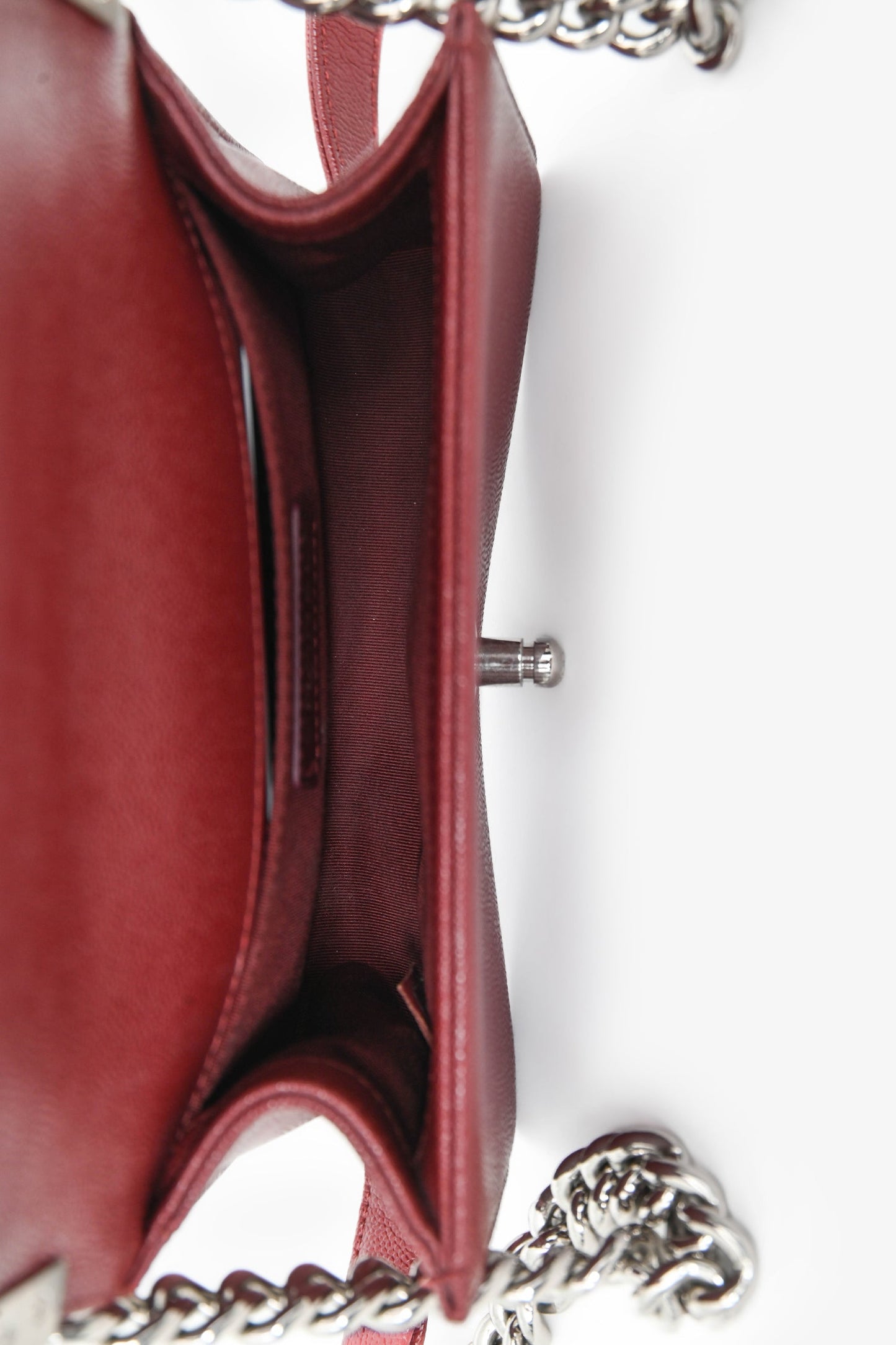 Chanel™ 2020/21 Burgundy Caviar Chevron Small Boy Bag