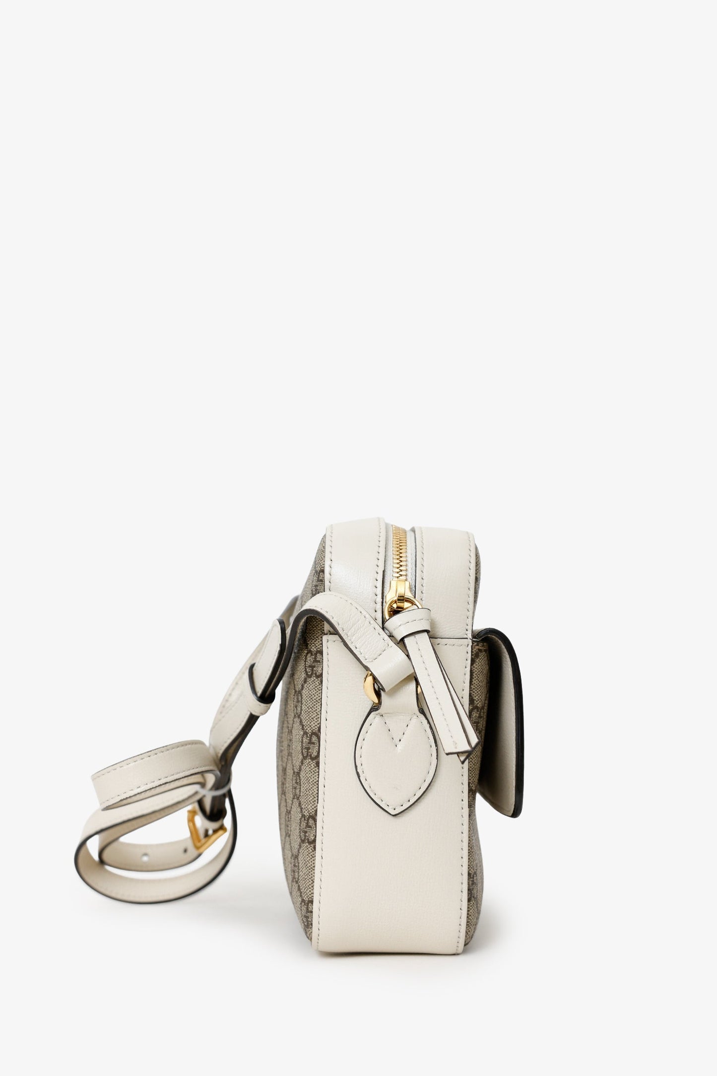 Gucci White Leather GG Supreme Horsebit 1955 Crossbody Bag