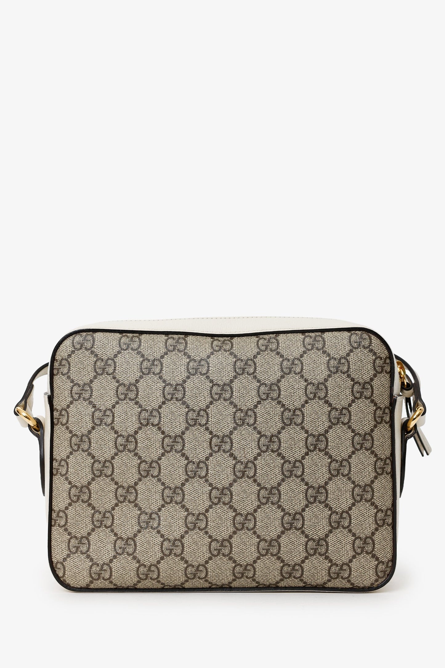 Gucci White Leather GG Supreme Horsebit 1955 Crossbody Bag