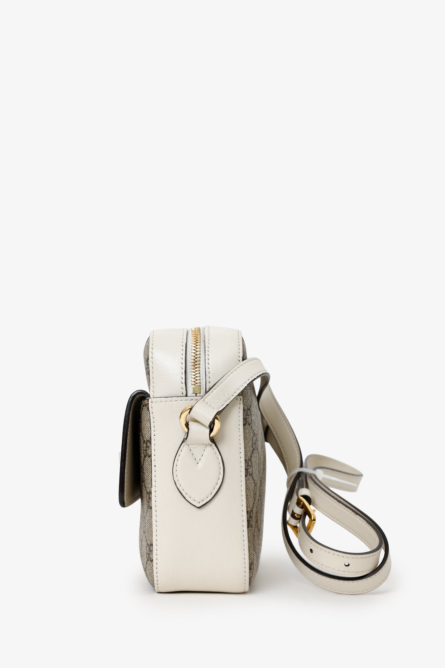 Gucci White Leather GG Supreme Horsebit 1955 Crossbody Bag