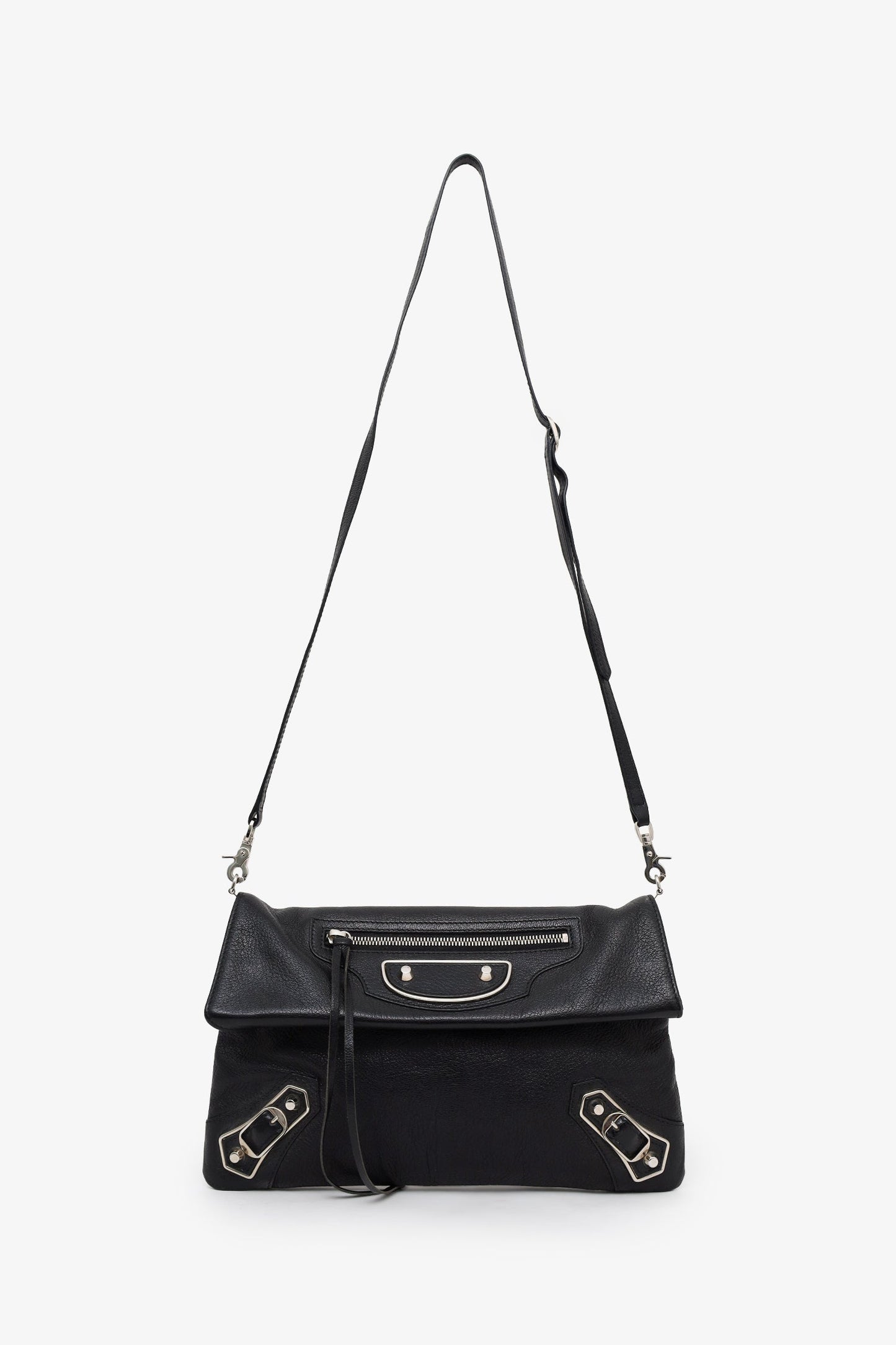 Balenciaga Black Leather City Envelope Clutch Bag With Strap