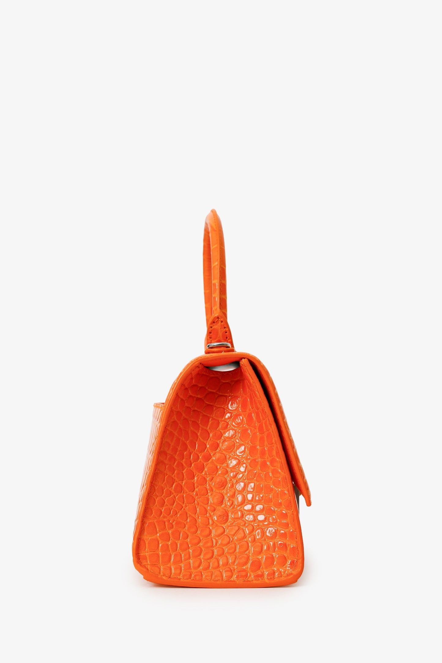 Balenciaga Orange Croc Embossed Small Hourglass Top Handle Bag With Strap