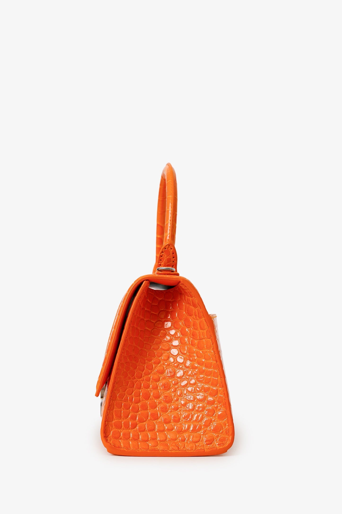 Balenciaga Orange Croc Embossed Small Hourglass Top Handle Bag With Strap