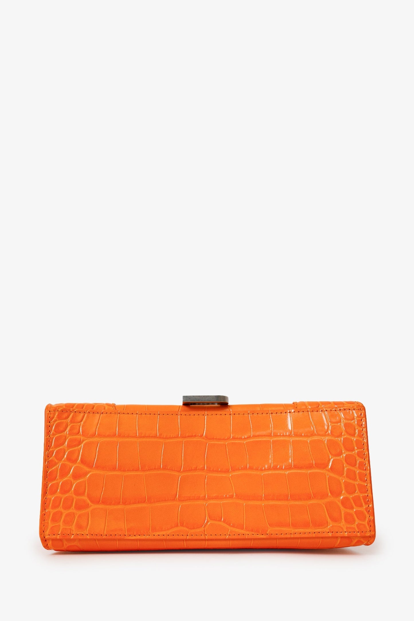 Balenciaga Orange Croc Embossed Small Hourglass Top Handle Bag With Strap