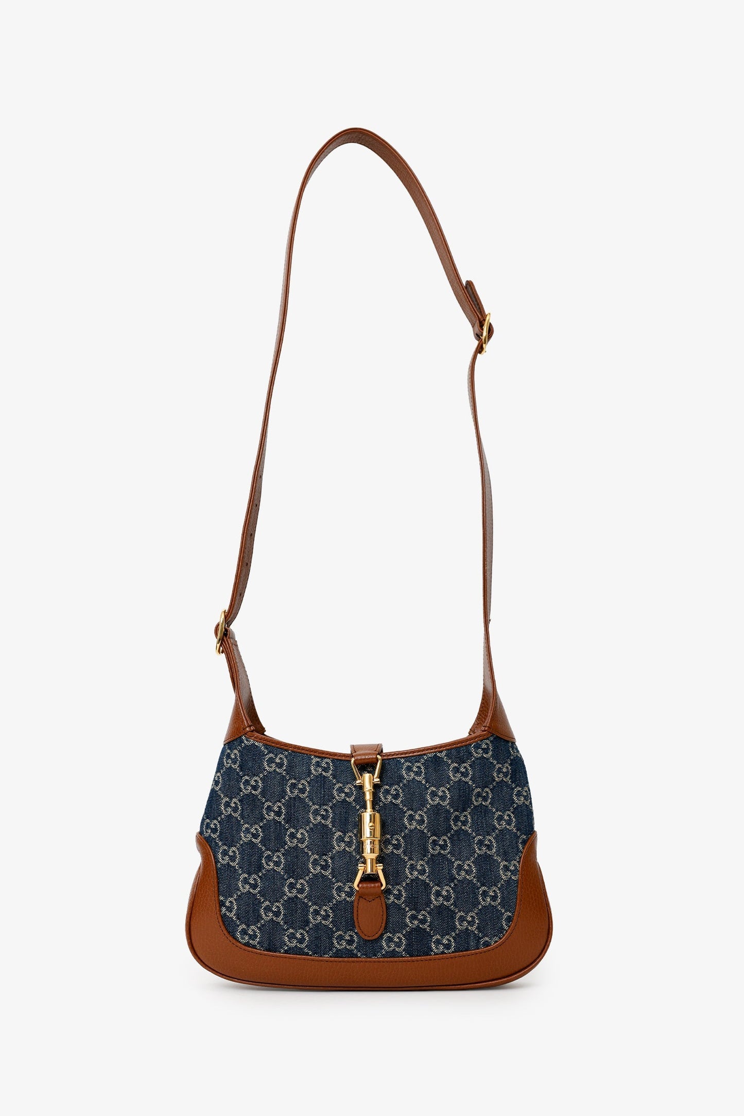 Gucci Brown/Blue GG Denim Leather Small Jackie 1961 Shoulder Bag With Strap
